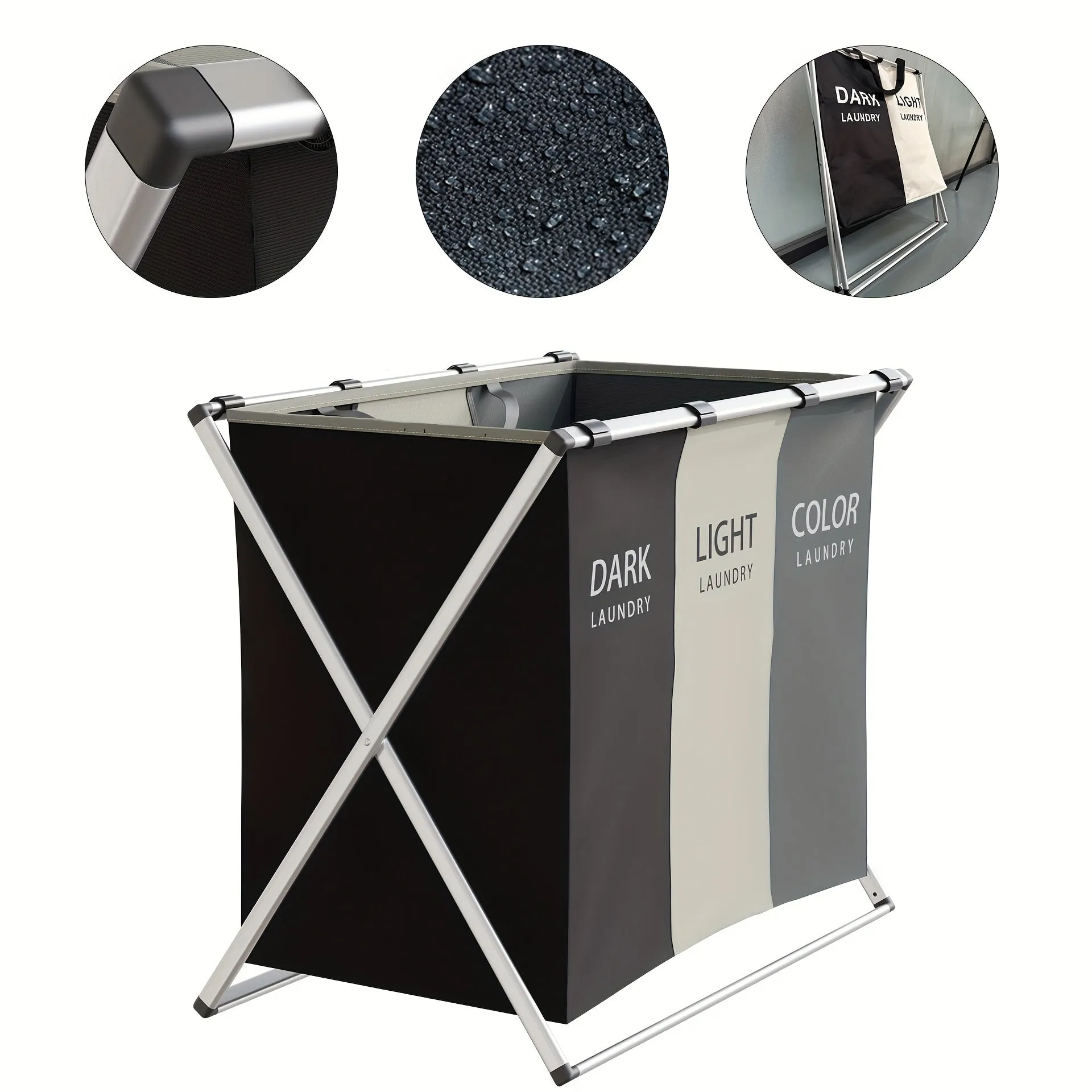 1pc Lavanderia Sorter, 35L Cesto Per La Biancheria, 2/3 Sezioni Cesto Per La Biancheria Pieghevole Con Telaio In Alluminio, 60.9