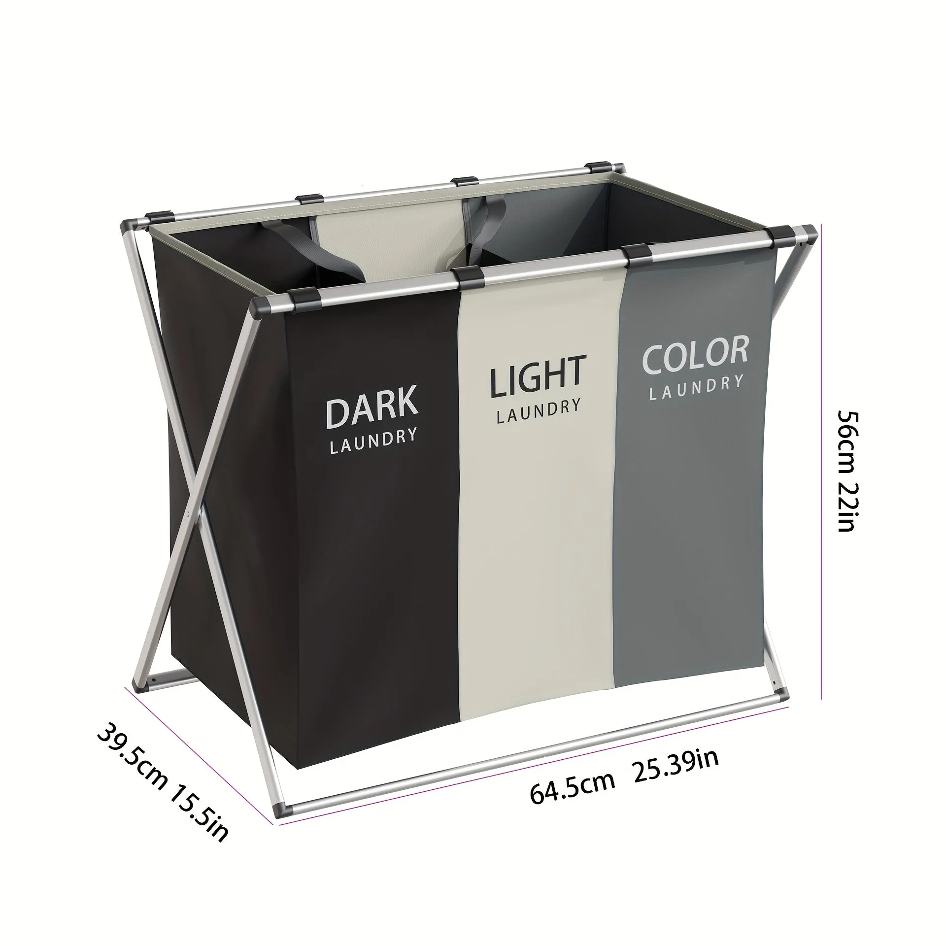 1pc Lavanderia Sorter, 35L Cesto Per La Biancheria, 2/3 Sezioni Cesto Per La Biancheria Pieghevole Con Telaio In Alluminio, 60.9