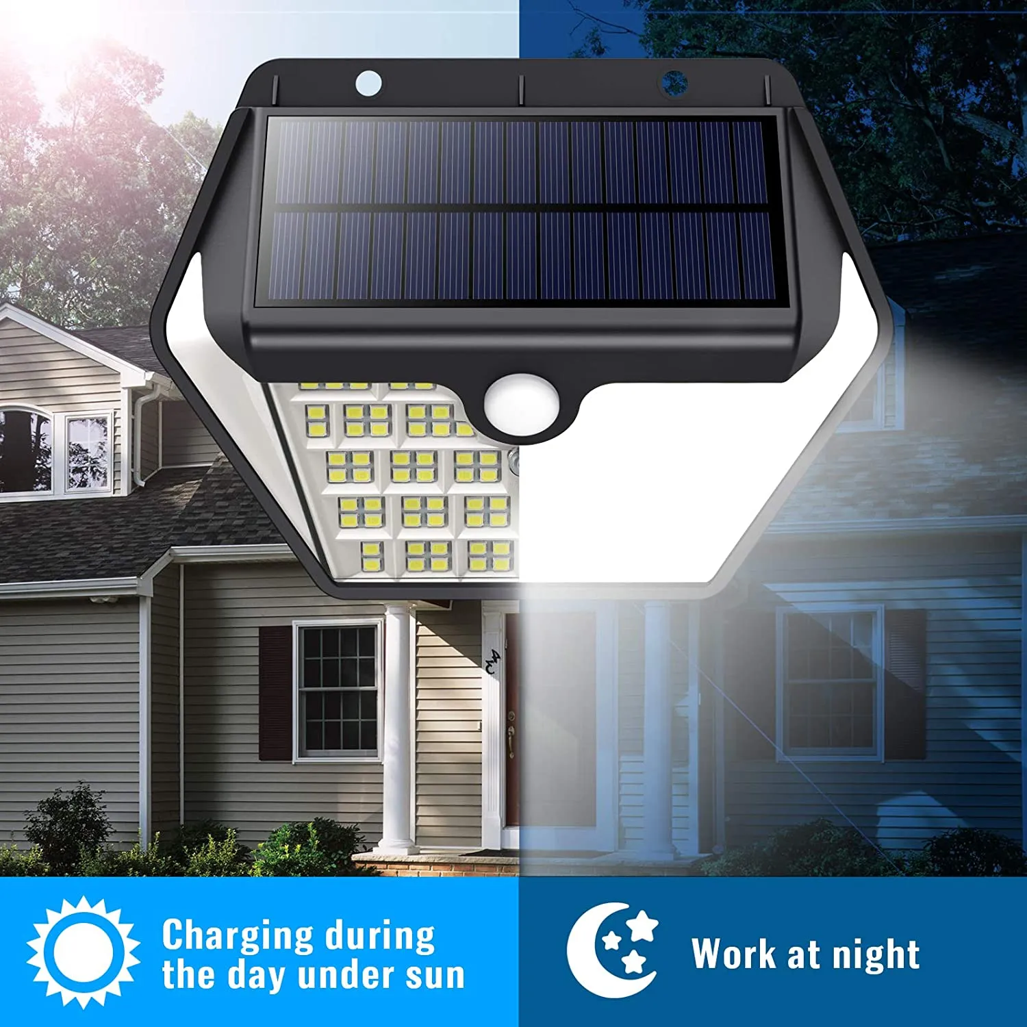 【4 Pezzi】Luce Solare Led Esterno, VOO Faretti Solari a 150 LED da Esterno con Sensore di Movimento, 270Illuminazione IP65 Imperm