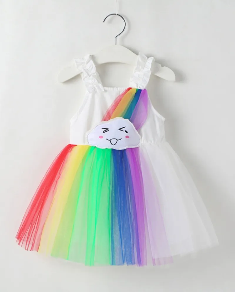 Abiti per bambina Estate Rainbow Clouds Cute Net Filato senza maniche Princ