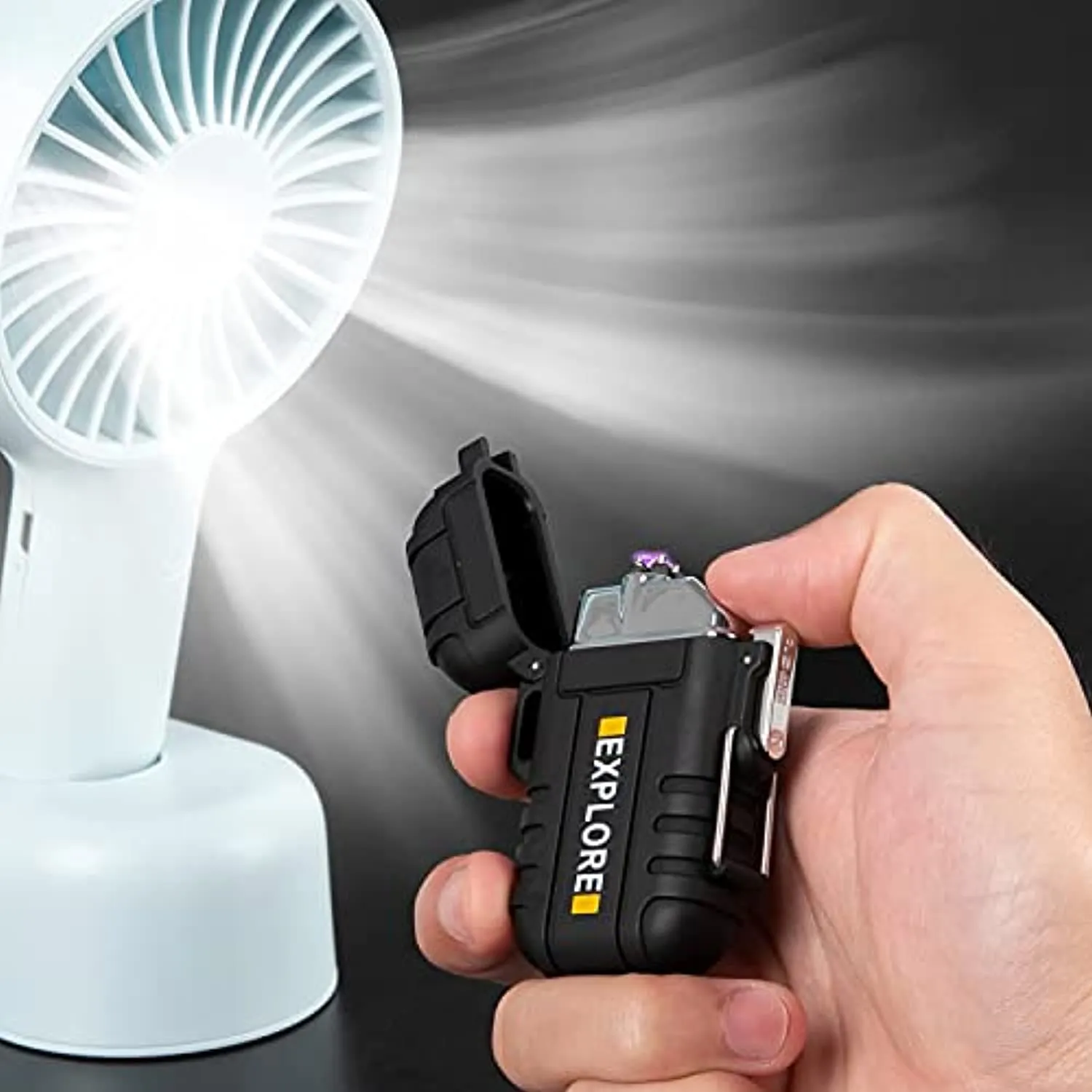 Accendino ad arco, accendino elettronico ricaricabile USB al plasma impermeabile e antivento, con fischio d'emergenza per il cam