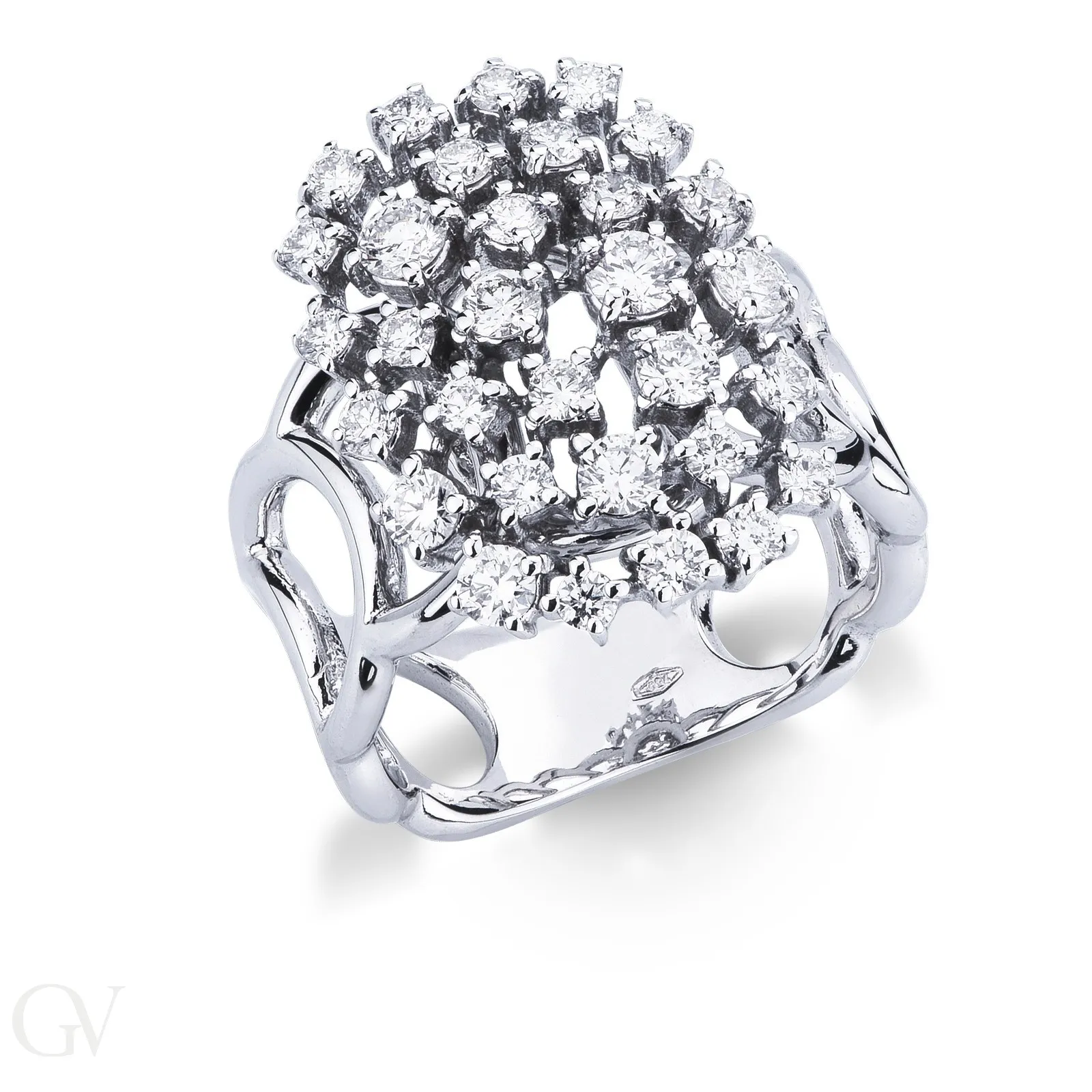 Anello fascia aperta in oro bianco 18k con diamanti