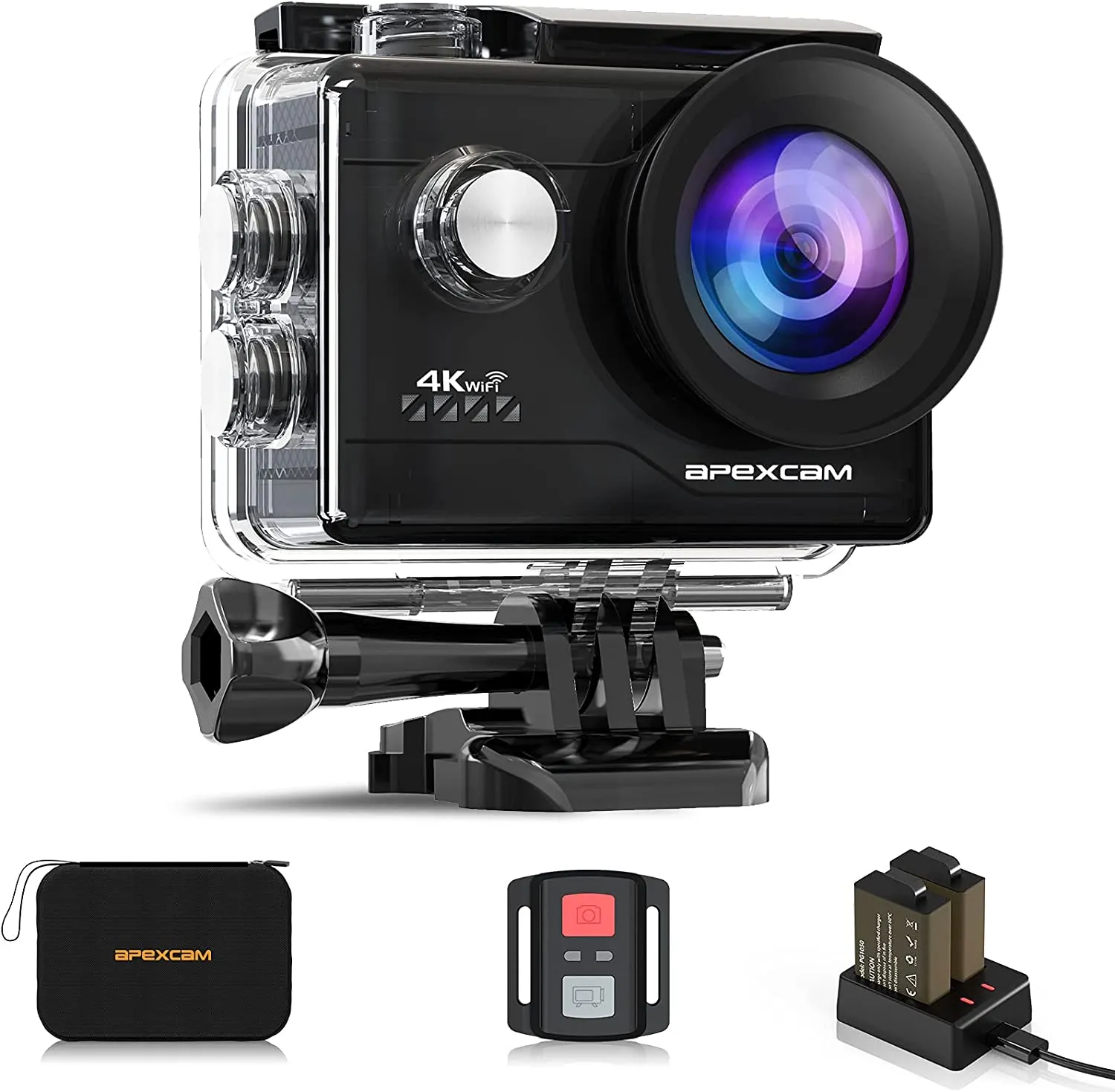 Apexcam 4K WiFi 20MP Action Cam Ultra HD Sports Cam Impermeabile Sott’acqua 40M 2'' Action Camera 2.4G Telecomando 170° Grandang