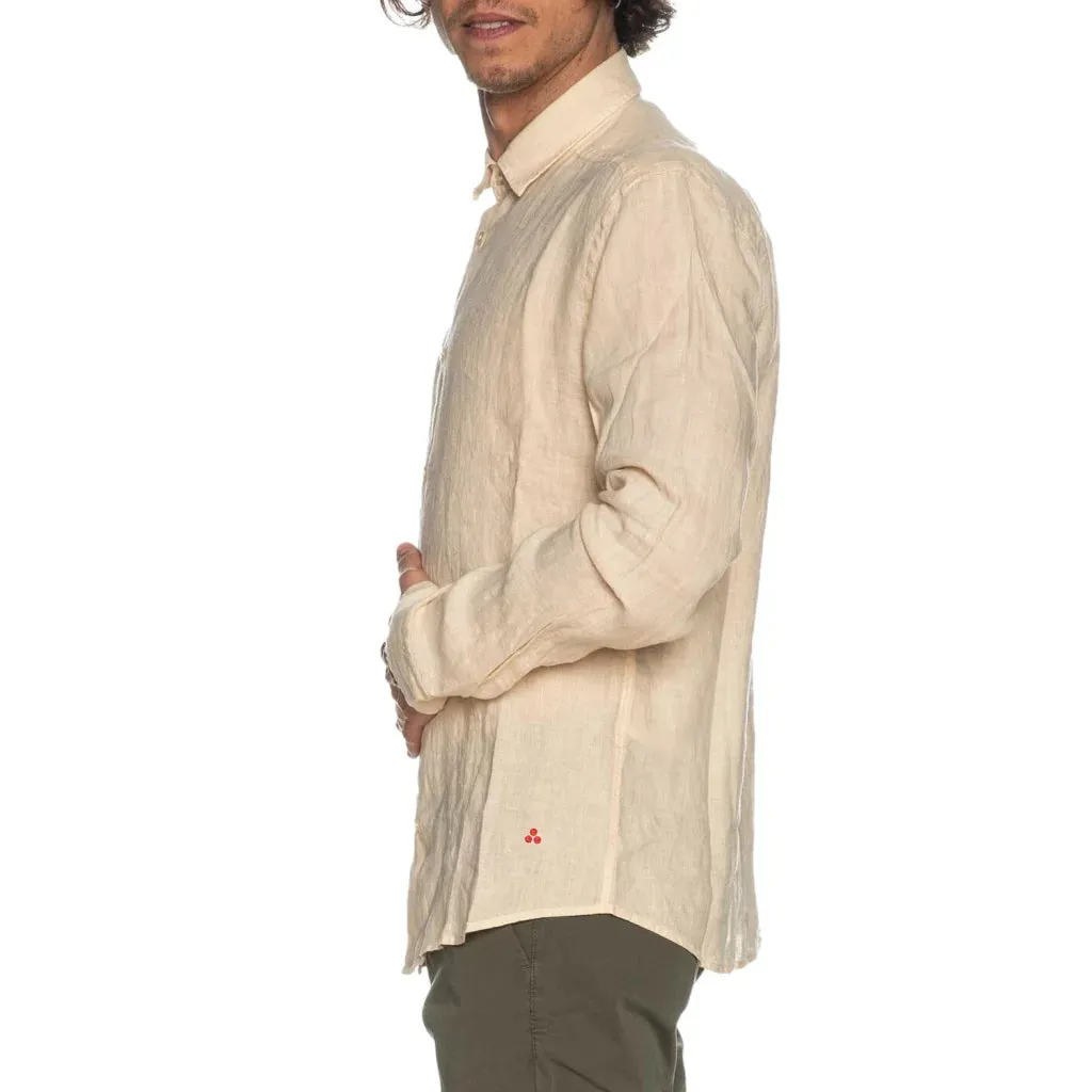 Brand PEUTEREY Camicia PEUTEREY uomo in Lino beige con colletto e manica lunga