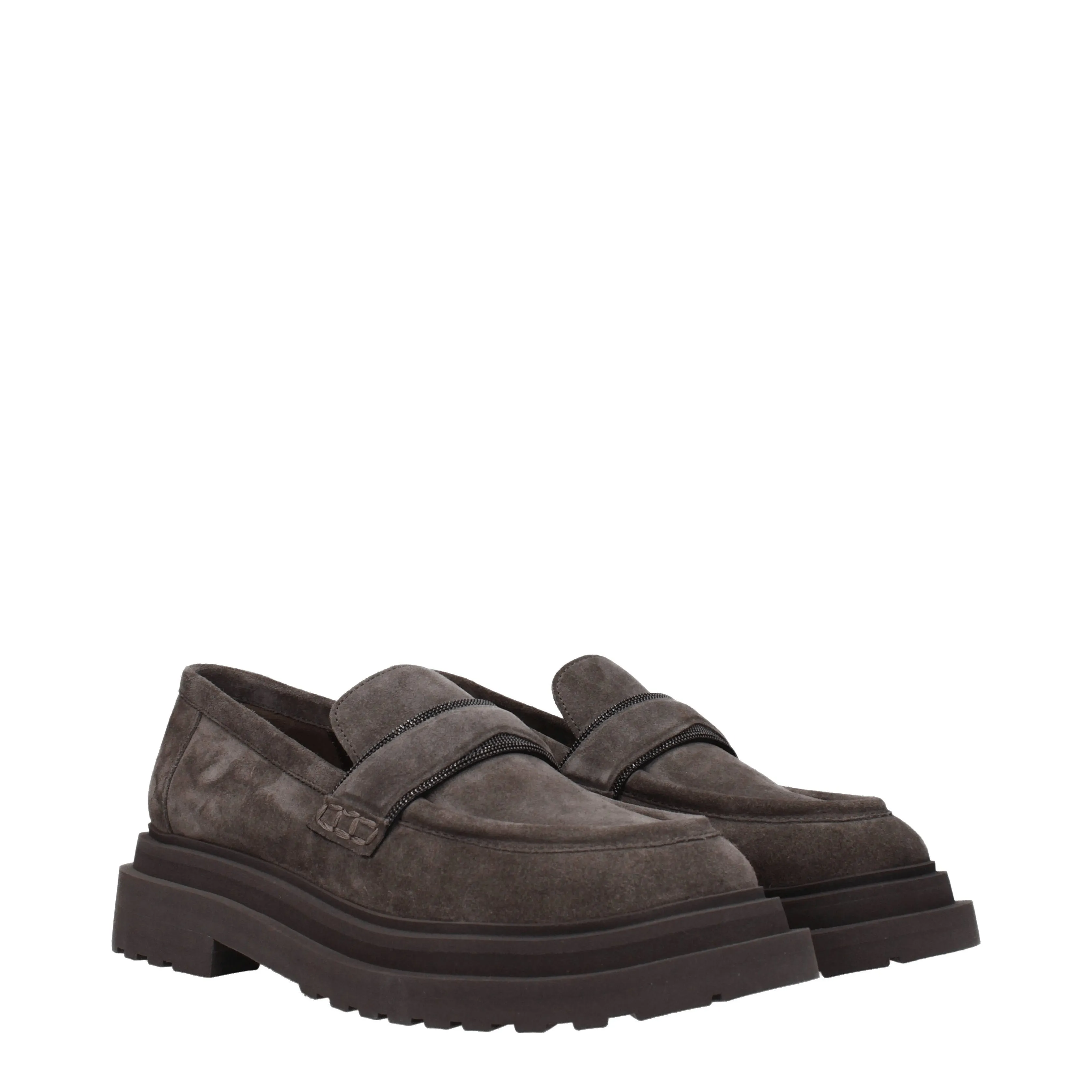 Brunello Cucinelli Mocassini Donna Camoscio Grigio/Talpa