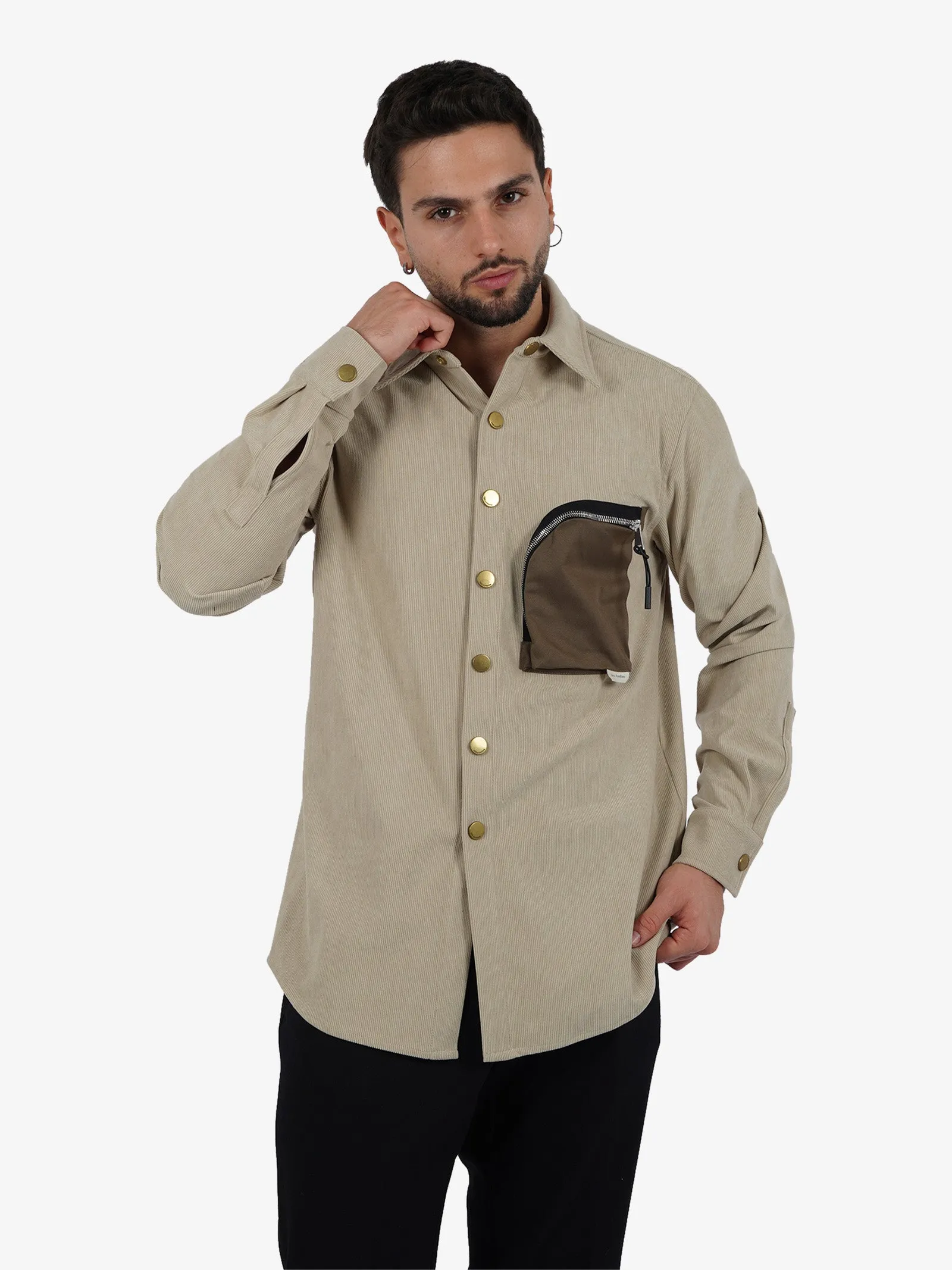 Camicia con taschino XCM7171 uomo beige