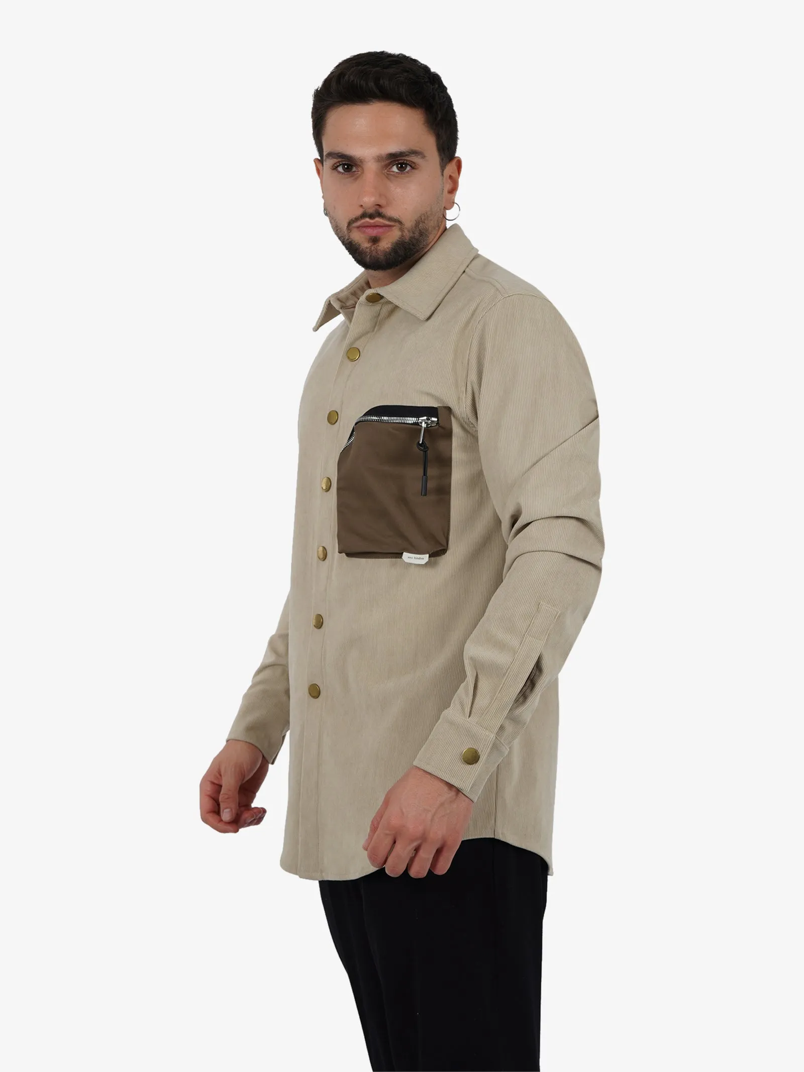 Camicia con taschino XCM7171 uomo beige