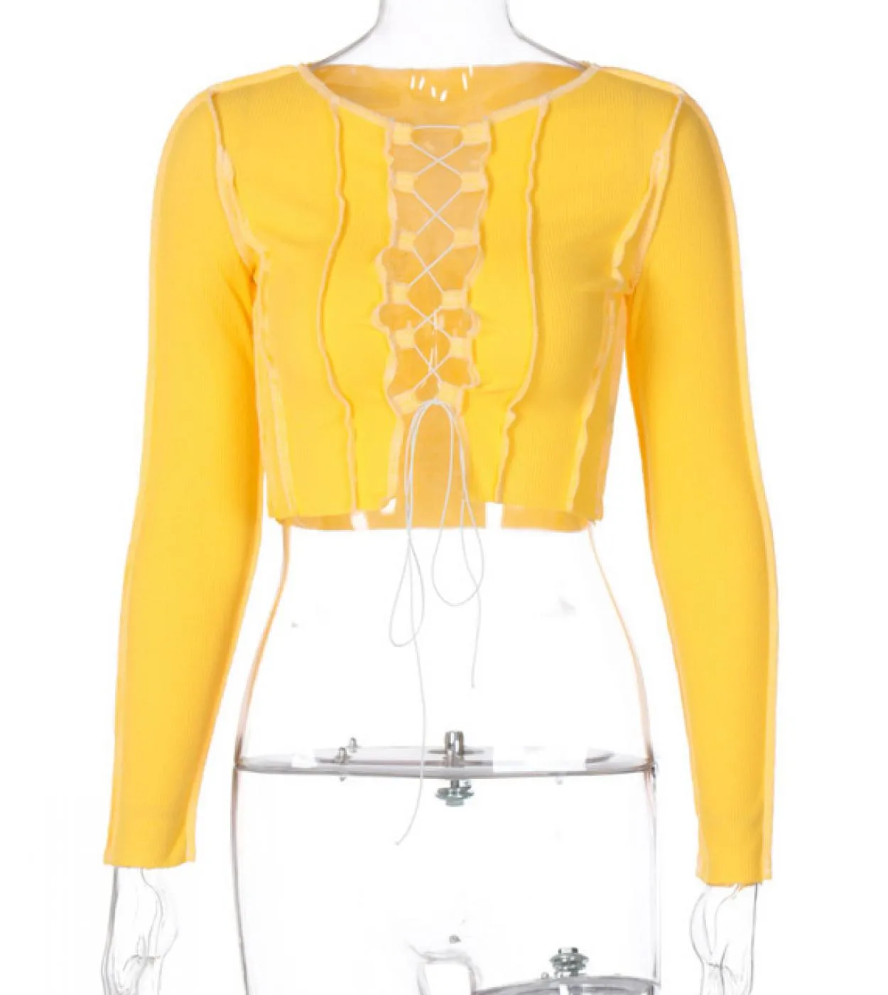 Camicia da donna a maniche lunghe con fasciatura Primavera Nuovo scollo a V Scava fuori Camicetta da donna Top Spicy Slim Top Ab
