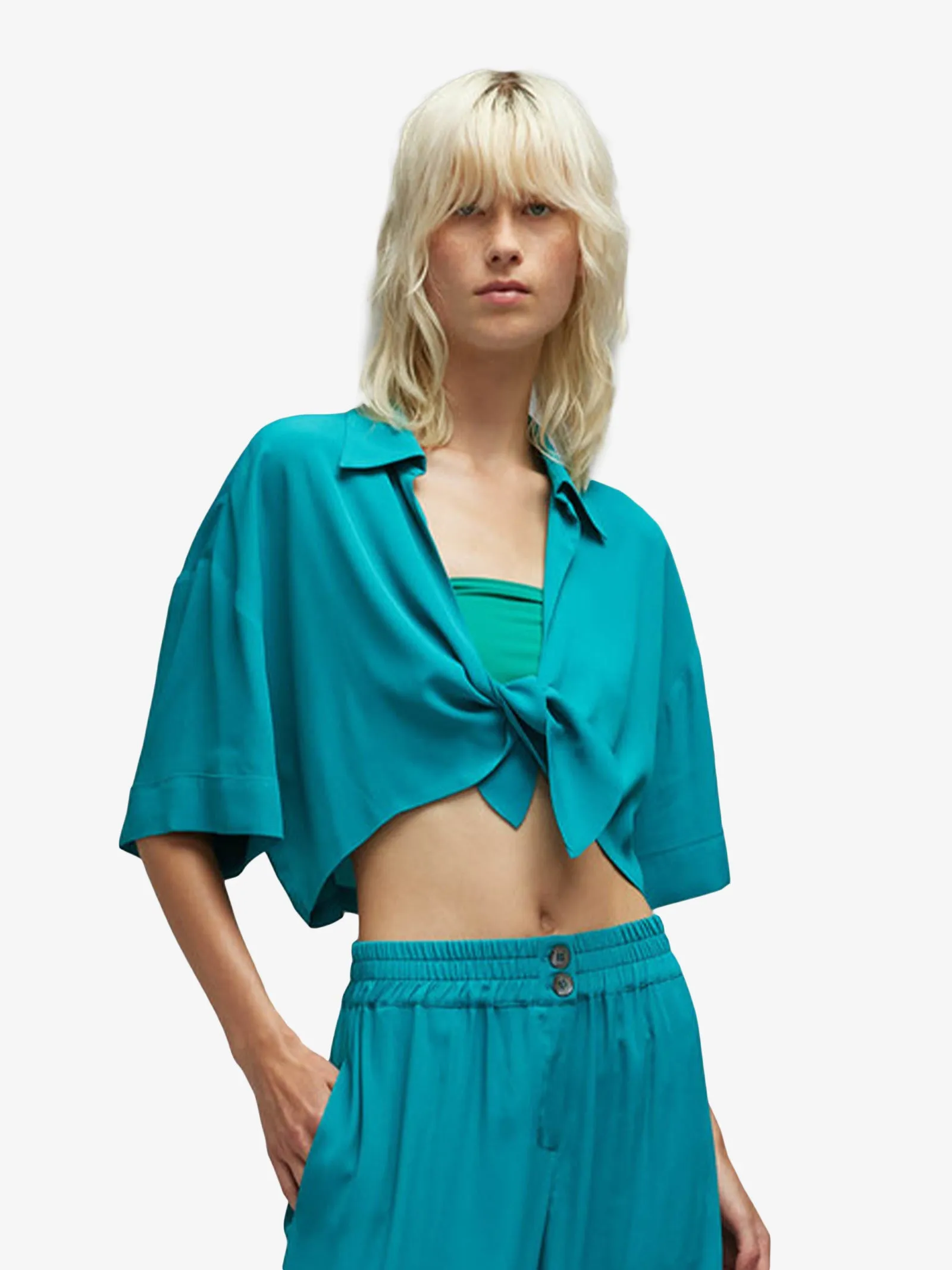 Camicia in acetato azzurra Chelsie