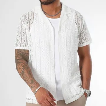 Camicia traforata a maniche corte 0907 Bianco