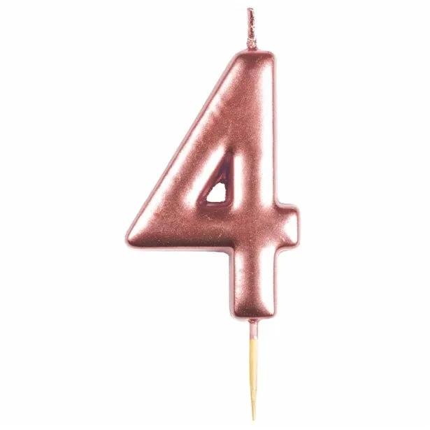 Candela per torta numero 4 oro rosa metallizzato