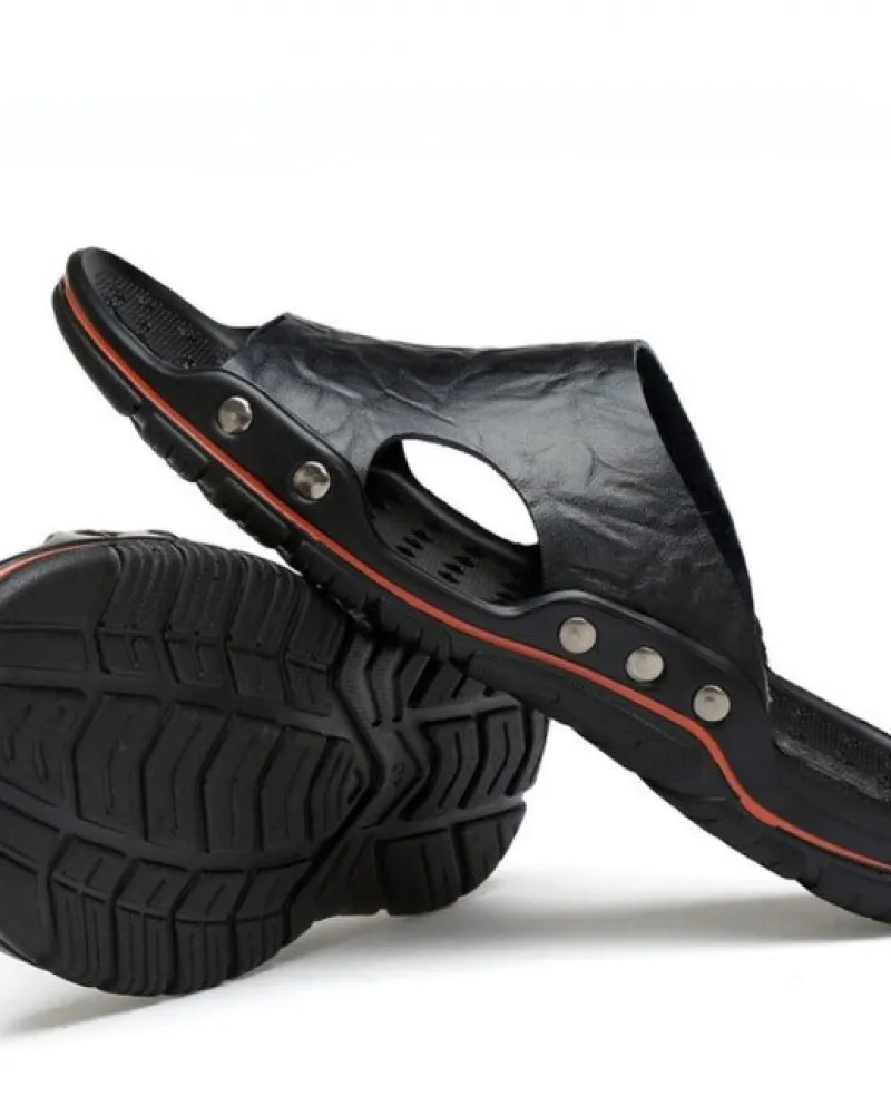 Ciabatte da esterno da uomo Classiche Ciabatte in pelle Sandali da spiaggia Infradito da esterno Moda Taglie forti Scarpe estive