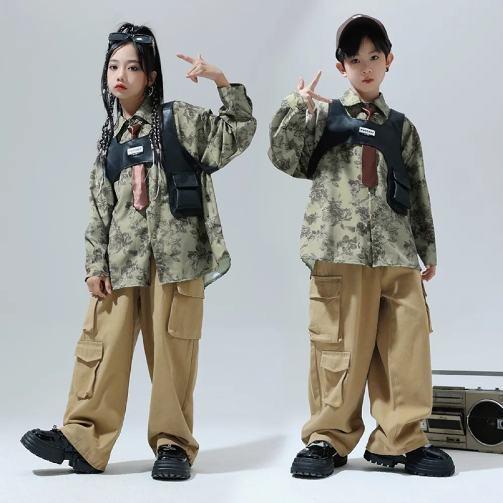 Cool Street Dance per bambini Jazz Dance Catwalk Drum Set Camicia a maniche lunghe Ragazzi e ragazze Abbigliamento per performan