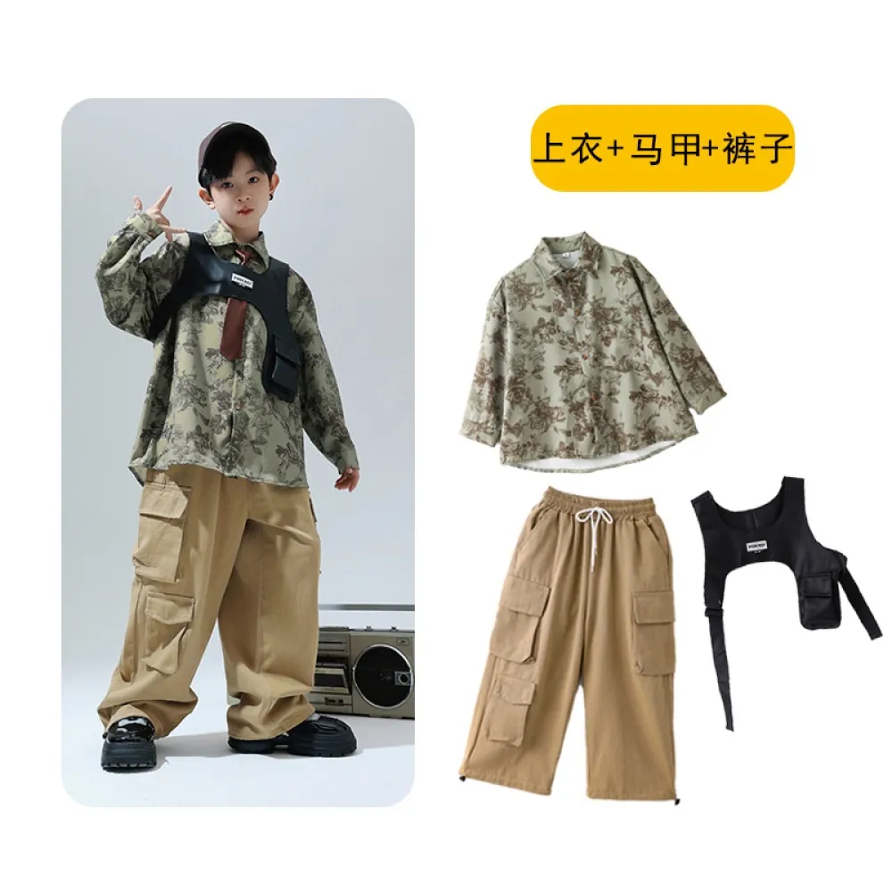 Cool Street Dance per bambini Jazz Dance Catwalk Drum Set Camicia a maniche lunghe Ragazzi e ragazze Abbigliamento per performan