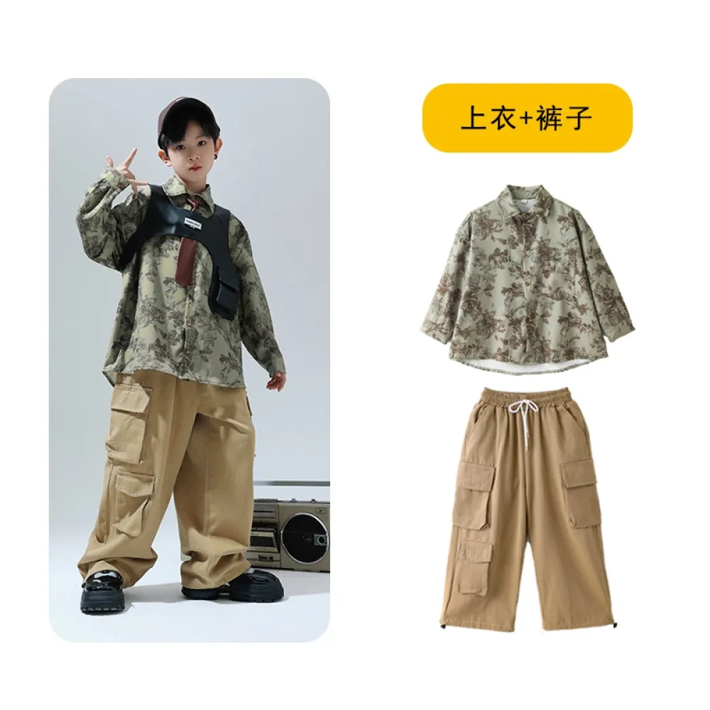 Cool Street Dance per bambini Jazz Dance Catwalk Drum Set Camicia a maniche lunghe Ragazzi e ragazze Abbigliamento per performan