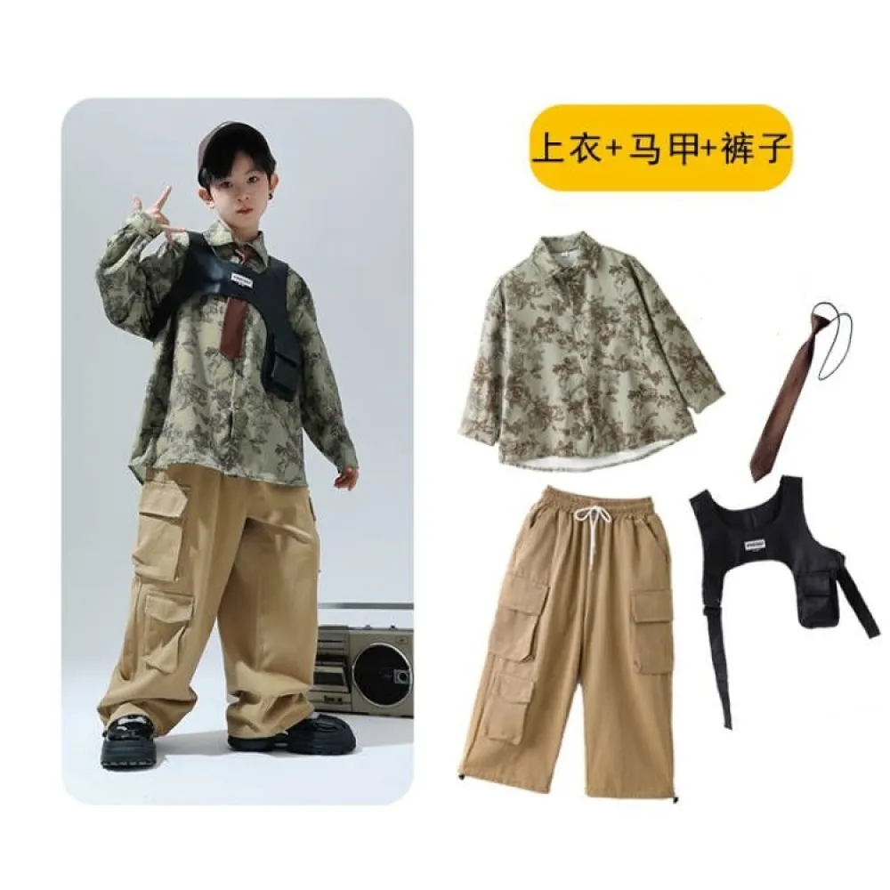 Cool Street Dance per bambini Jazz Dance Catwalk Drum Set Camicia a maniche lunghe Ragazzi e ragazze Abbigliamento per performan