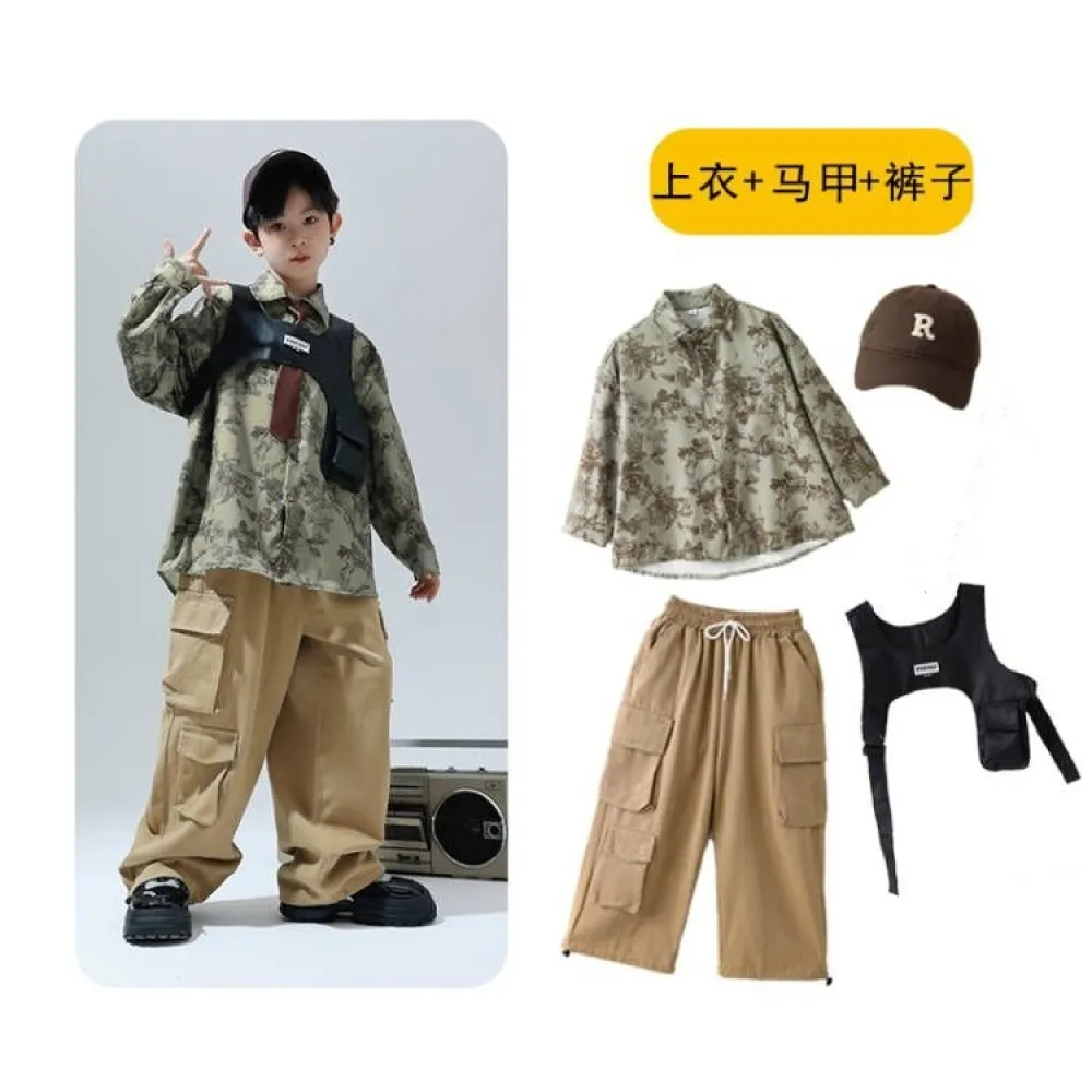 Cool Street Dance per bambini Jazz Dance Catwalk Drum Set Camicia a maniche lunghe Ragazzi e ragazze Abbigliamento per performan