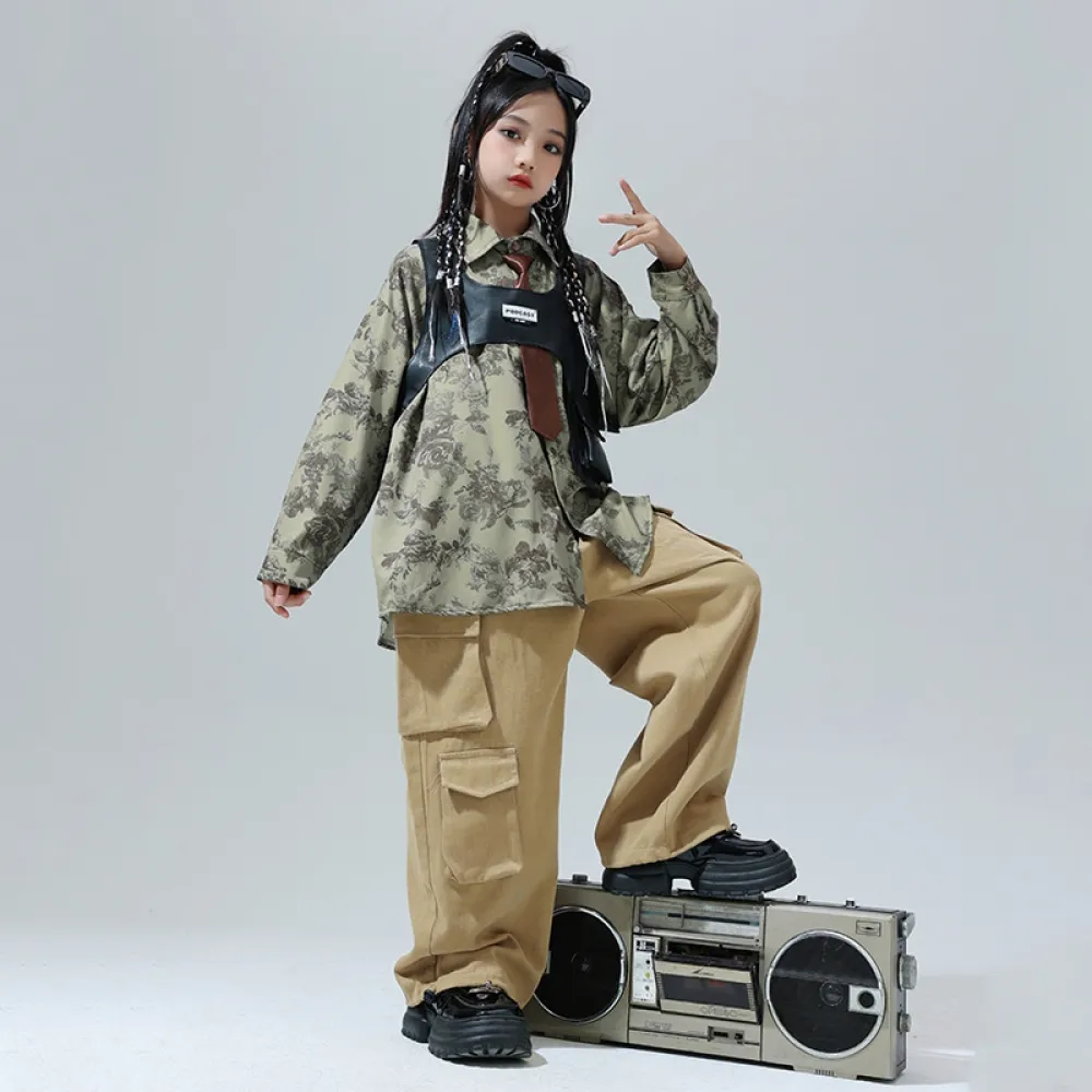 Cool Street Dance per bambini Jazz Dance Catwalk Drum Set Camicia a maniche lunghe Ragazzi e ragazze Abbigliamento per performan