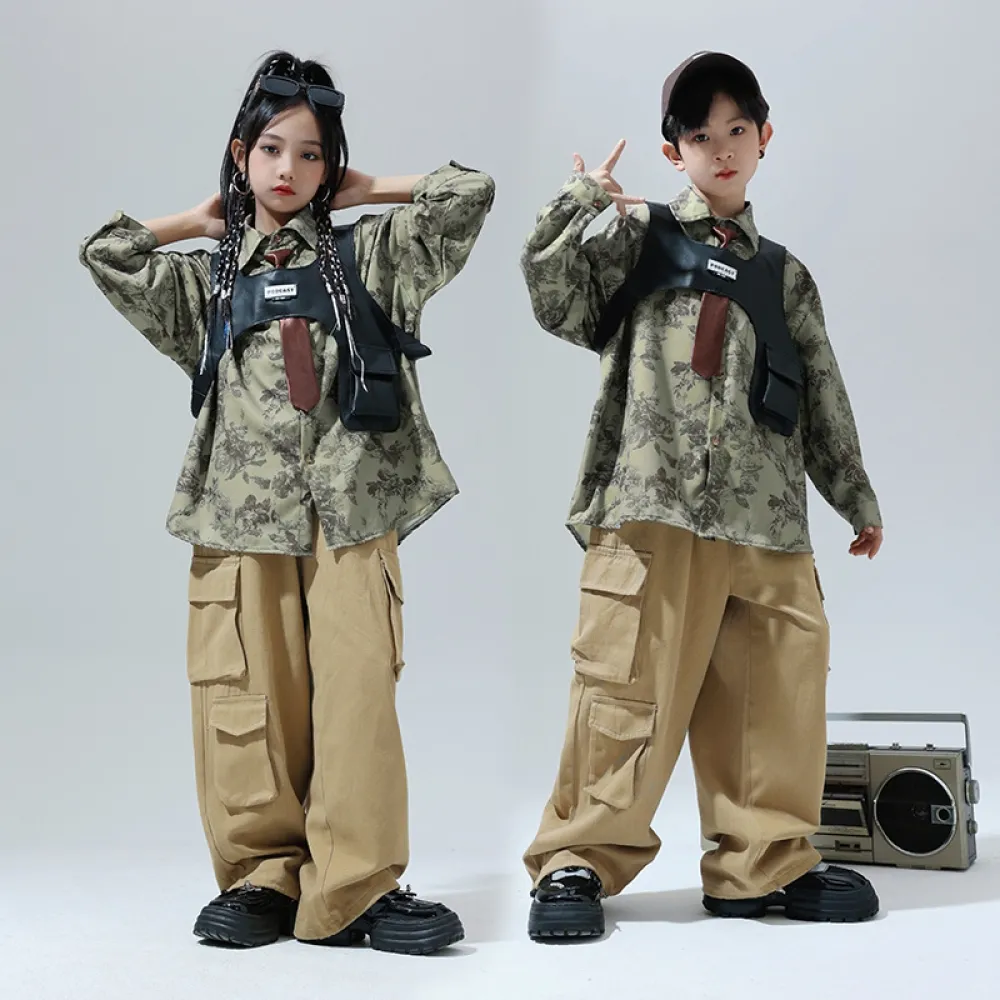 Cool Street Dance per bambini Jazz Dance Catwalk Drum Set Camicia a maniche lunghe Ragazzi e ragazze Abbigliamento per performan