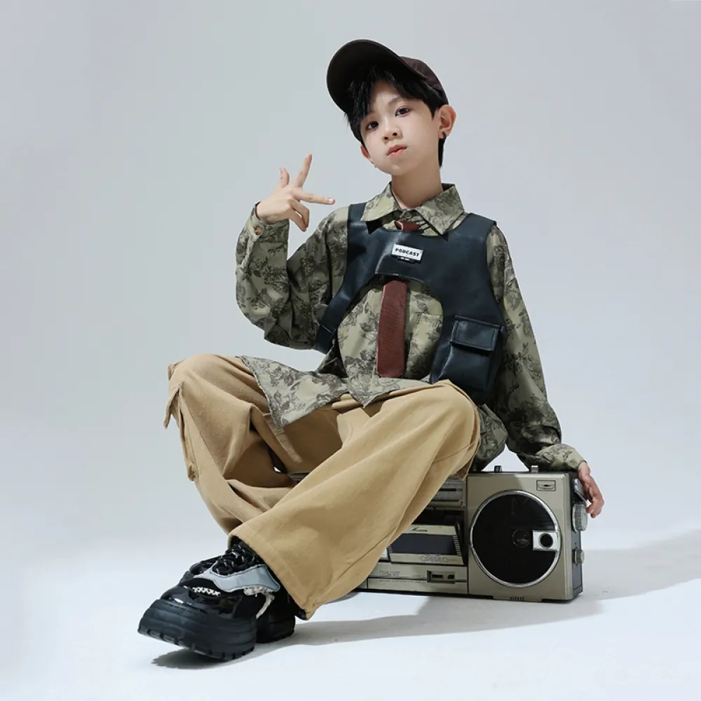 Cool Street Dance per bambini Jazz Dance Catwalk Drum Set Camicia a maniche lunghe Ragazzi e ragazze Abbigliamento per performan