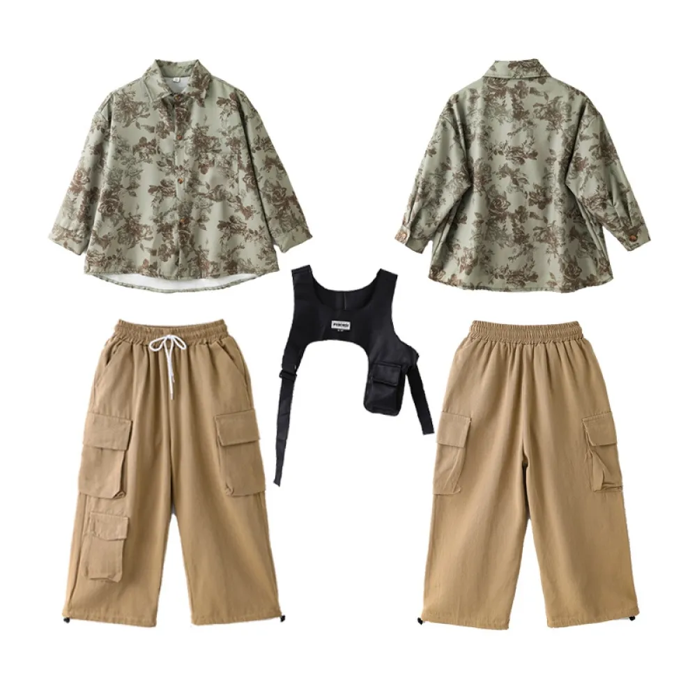 Cool Street Dance per bambini Jazz Dance Catwalk Drum Set Camicia a maniche lunghe Ragazzi e ragazze Abbigliamento per performan
