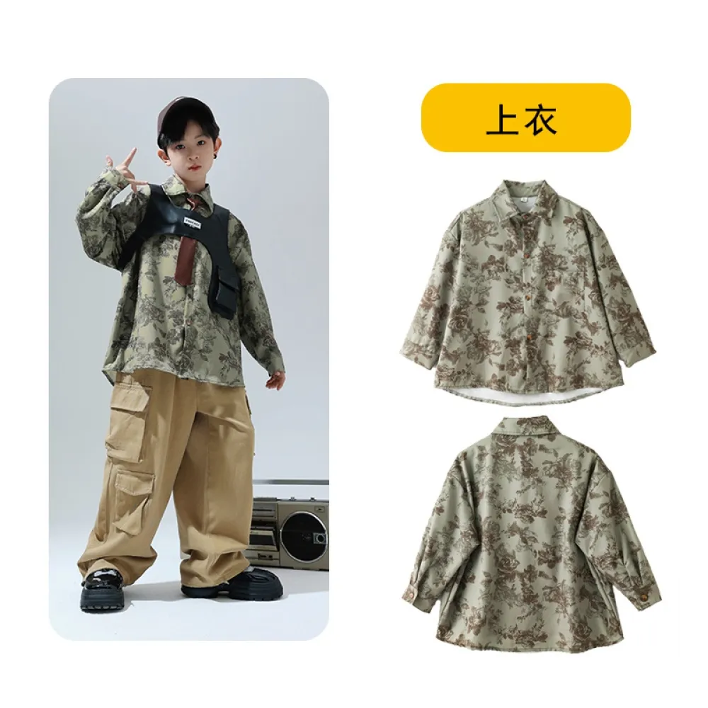 Cool Street Dance per bambini Jazz Dance Catwalk Drum Set Camicia a maniche lunghe Ragazzi e ragazze Abbigliamento per performan