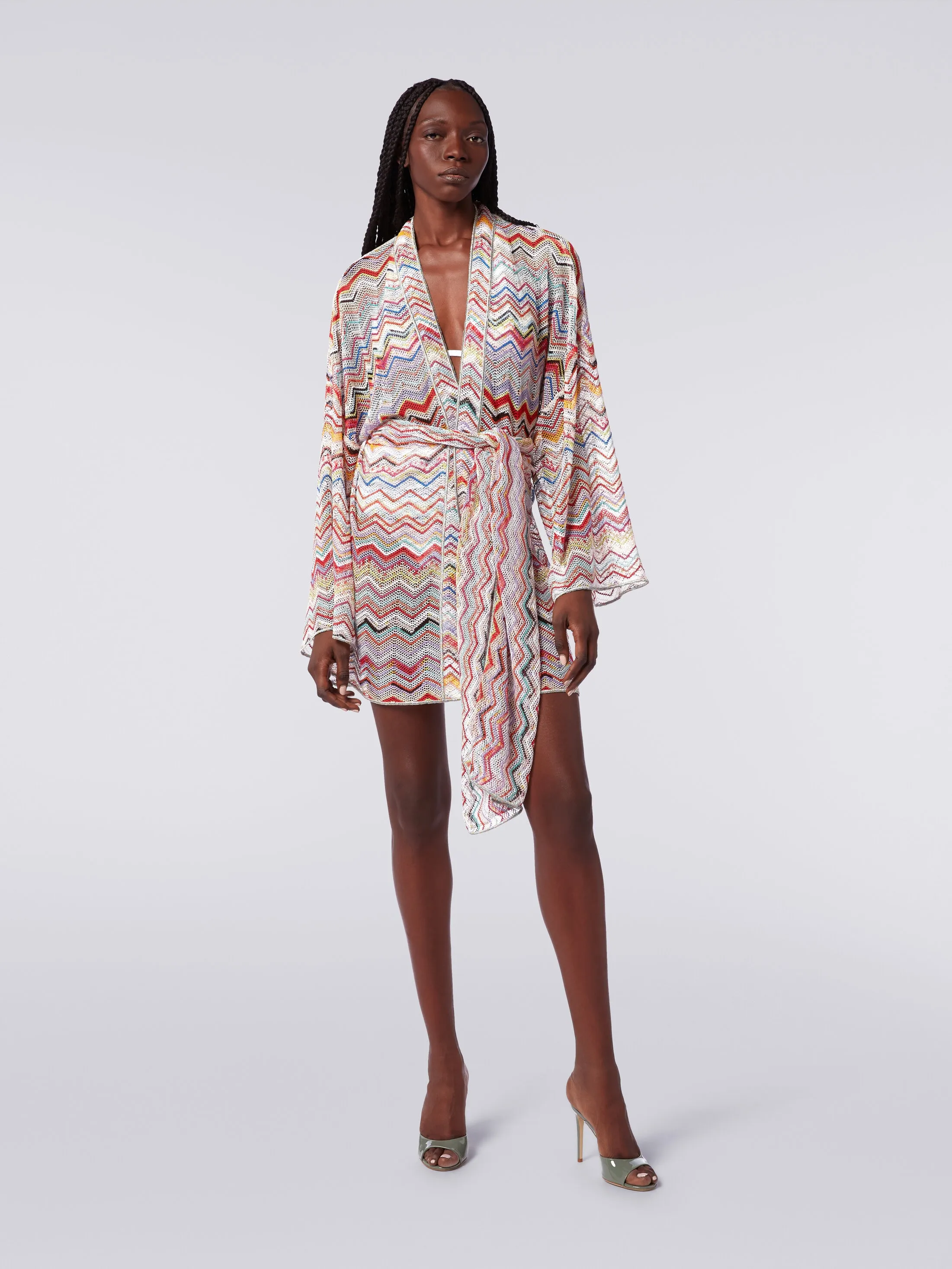 Copricostume a vestaglia in crochet zig zag con lurex