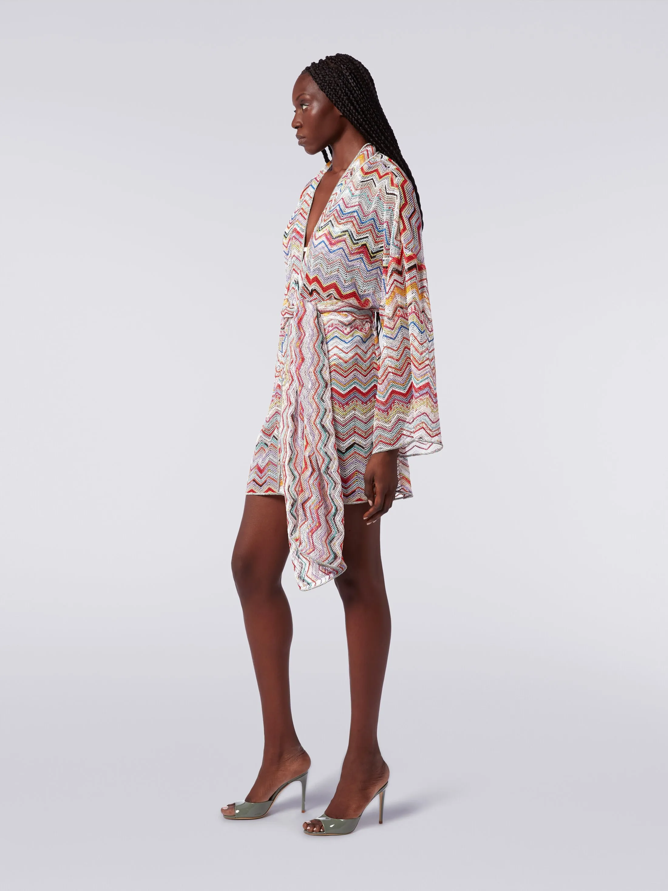 Copricostume a vestaglia in crochet zig zag con lurex