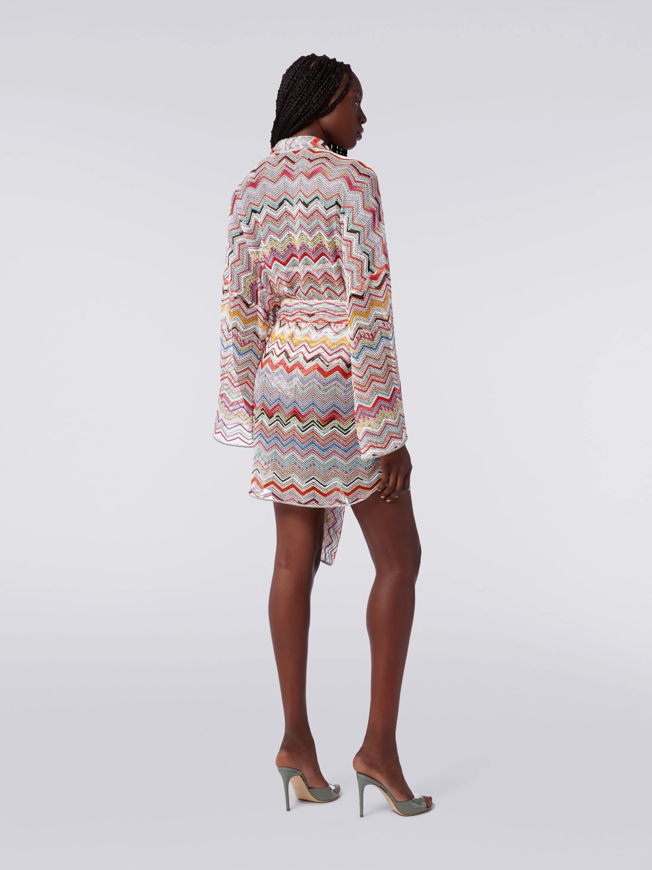 Copricostume a vestaglia in crochet zig zag con lurex
