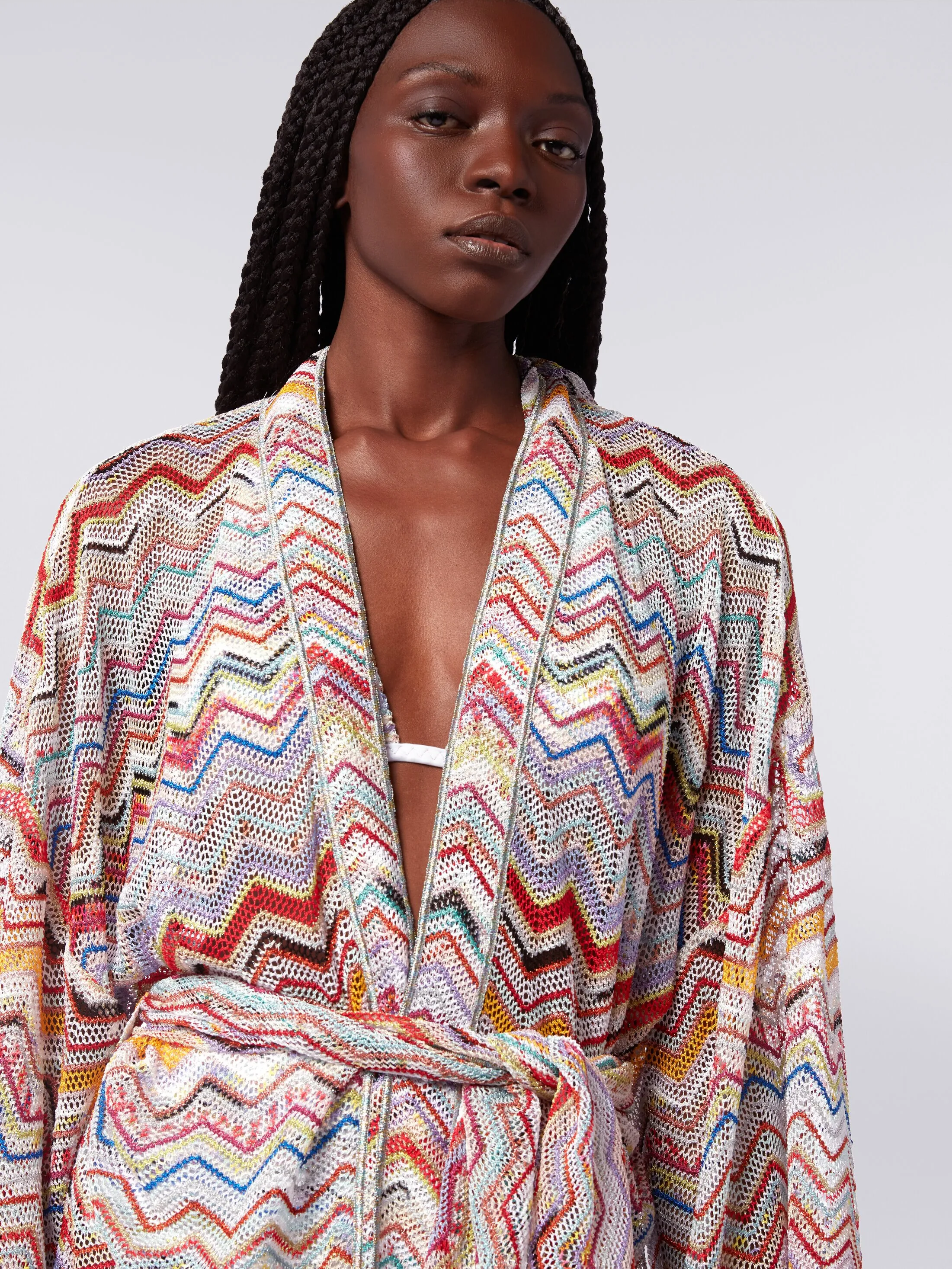 Copricostume a vestaglia in crochet zig zag con lurex