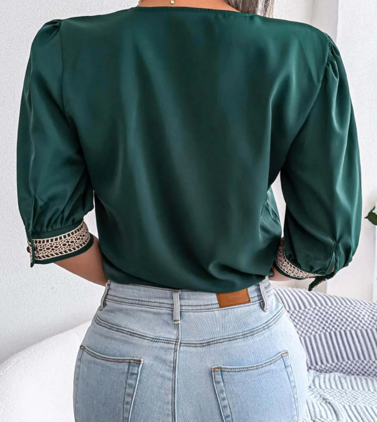 Elegante camicetta in chiffon di pizzo estivo con scollo a V 2023 Camicia donna allentata Primavera manica corta Casual Top Lady