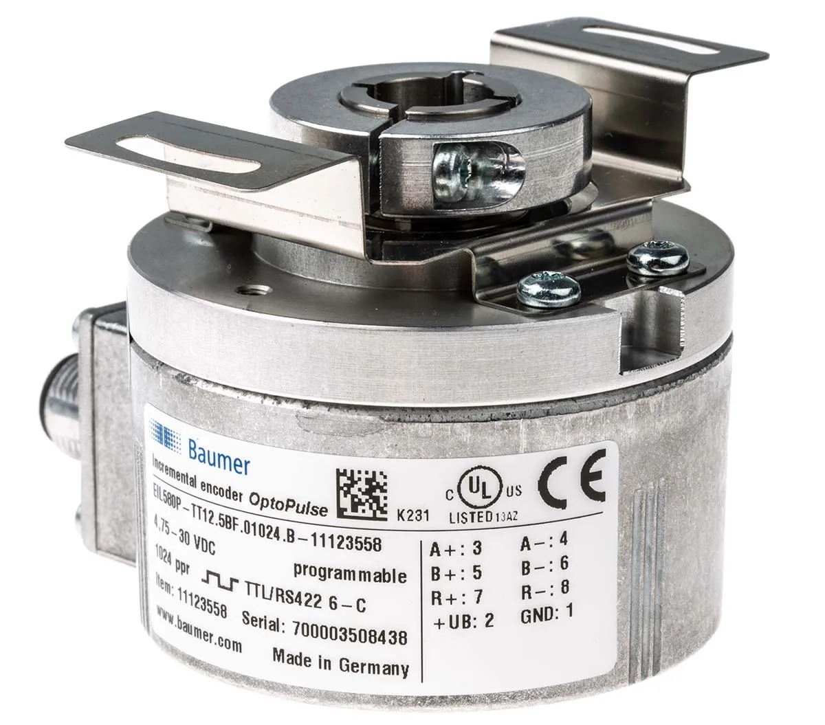 Encoder incrementale Baumer, 1 → 65536 impulsi giro , dia. albero 12mm, uscita TTL/HTL