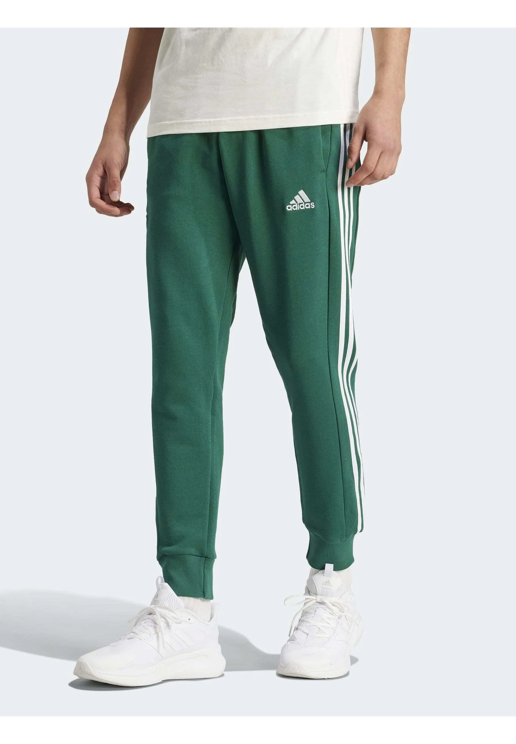 ESSENTIALS FRENCH TERRY TAPERED CUFF 3 STRIPES PANTS - Pantaloni sportivi