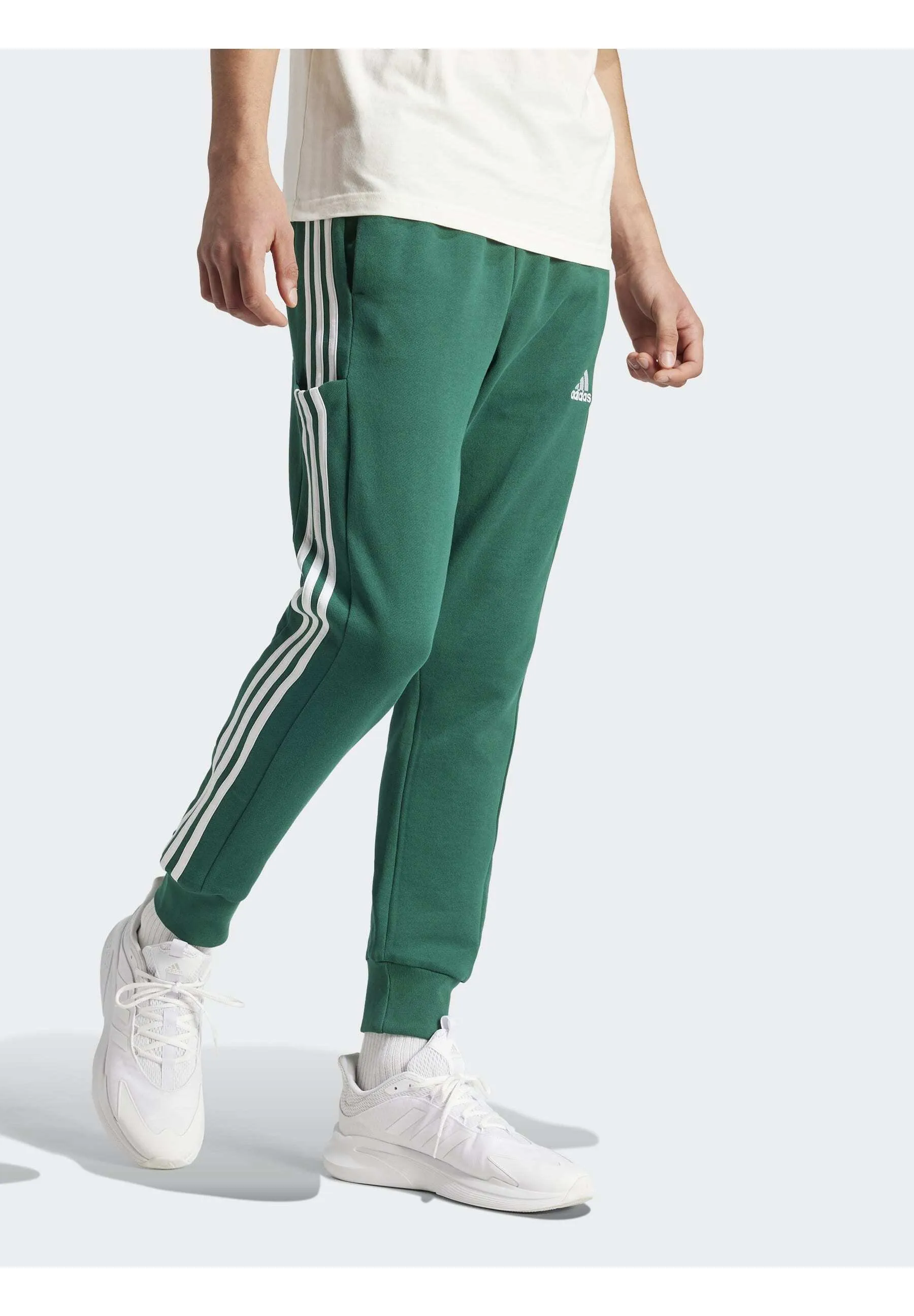 ESSENTIALS FRENCH TERRY TAPERED CUFF 3 STRIPES PANTS - Pantaloni sportivi