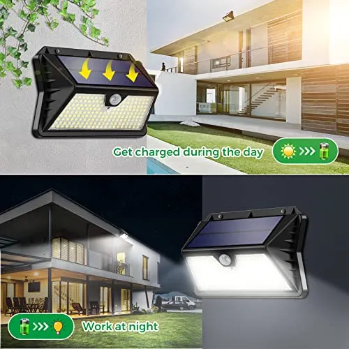 Faro LED Esterno con Pannello Solare, Luce Solare LED Esterno con Sensore di Movimento, 185 LED/3 Modos Lampada Solare da Estern