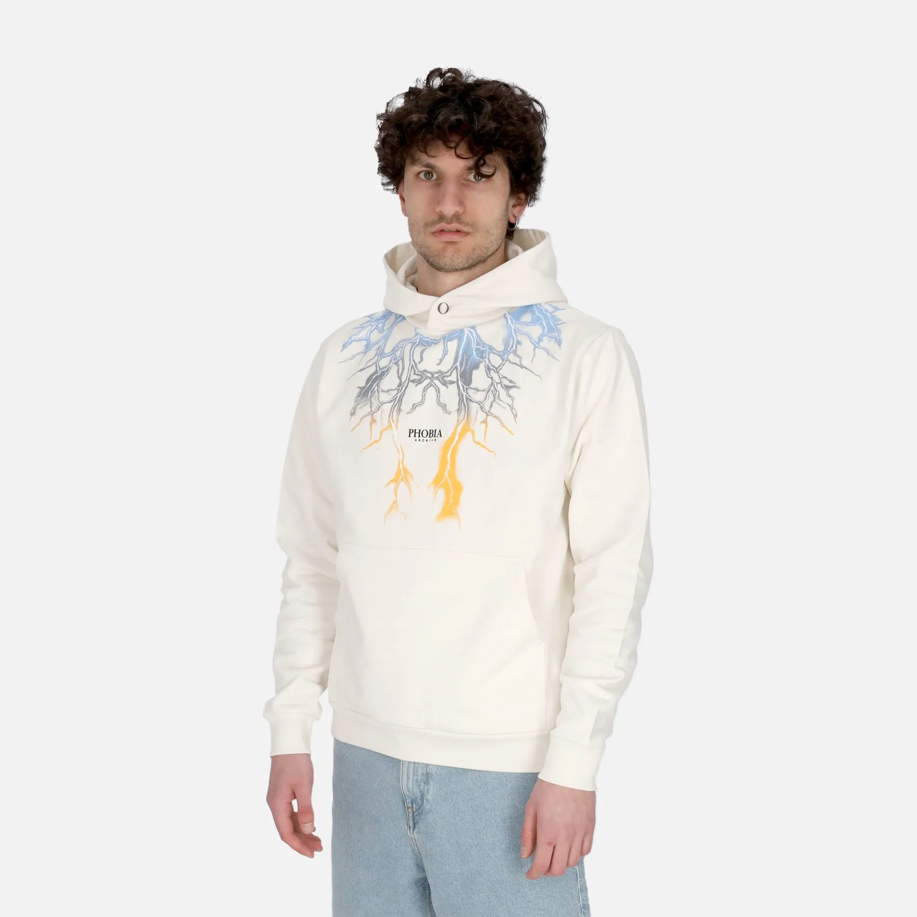 Felpa Leggera Cappuccio Uomo Bicolor Lightning Print Hoodie White