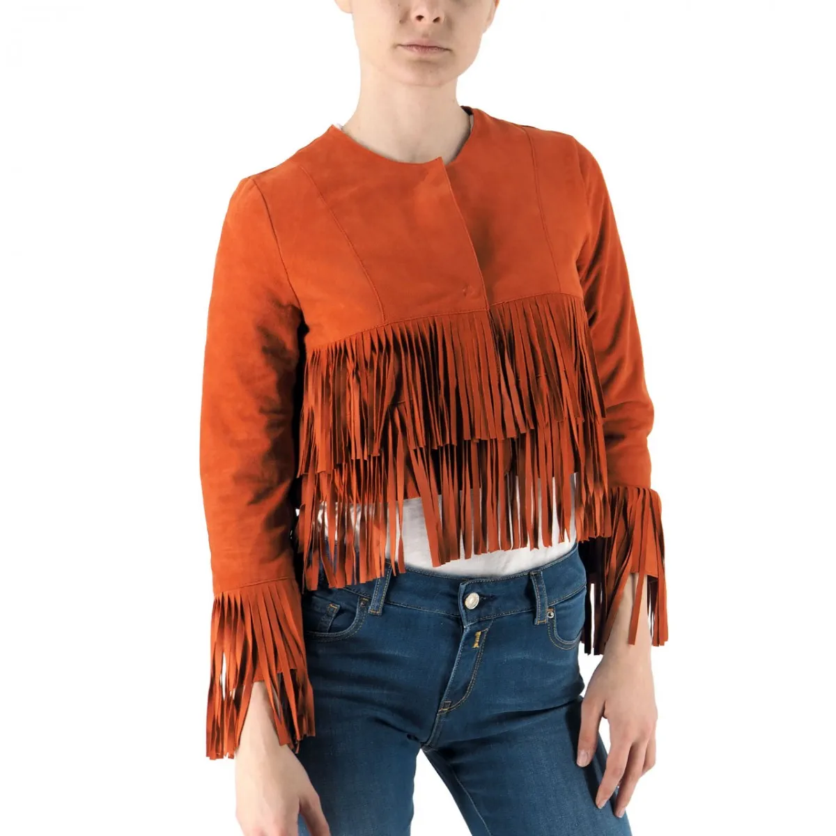 Giacca Crop Con Frange