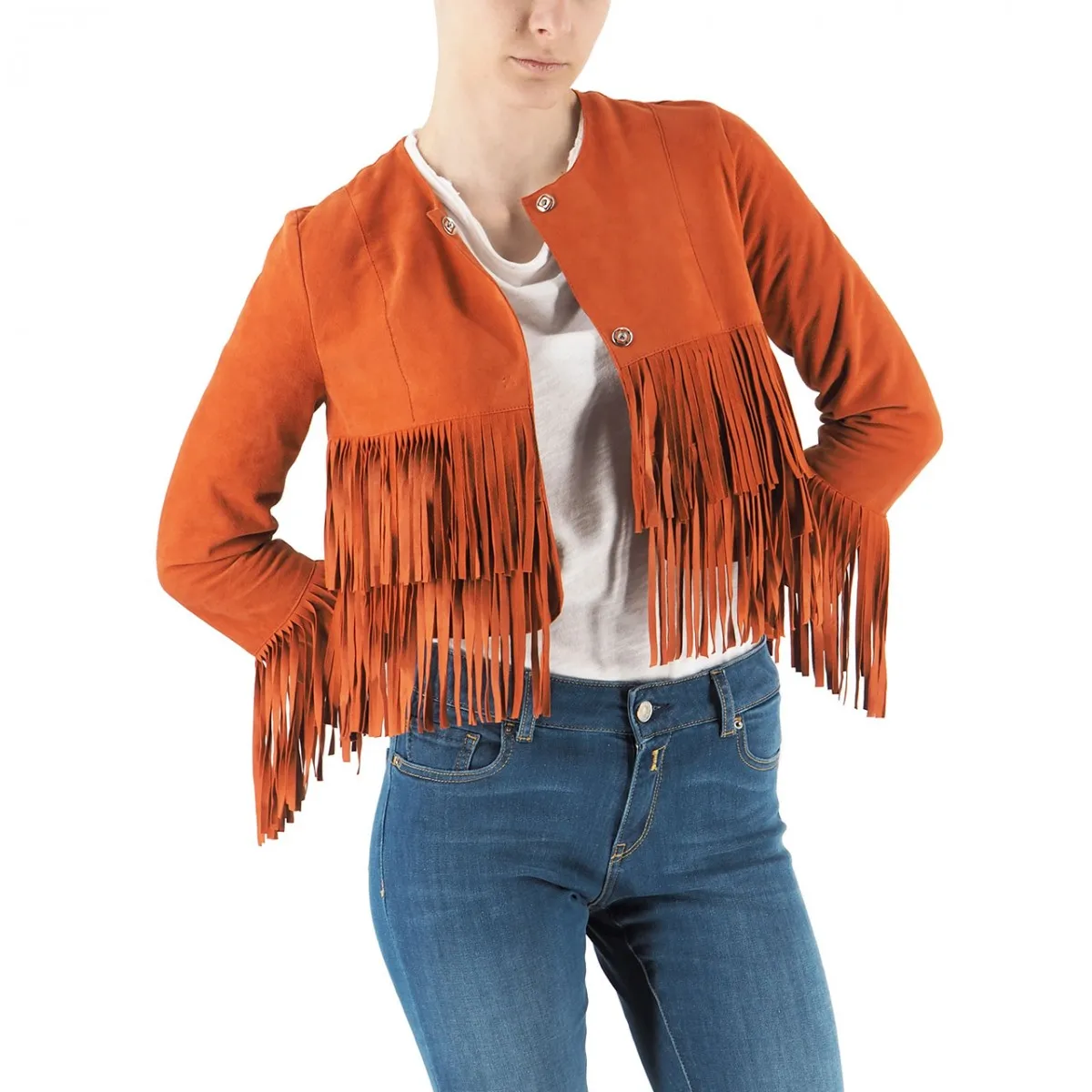 Giacca Crop Con Frange