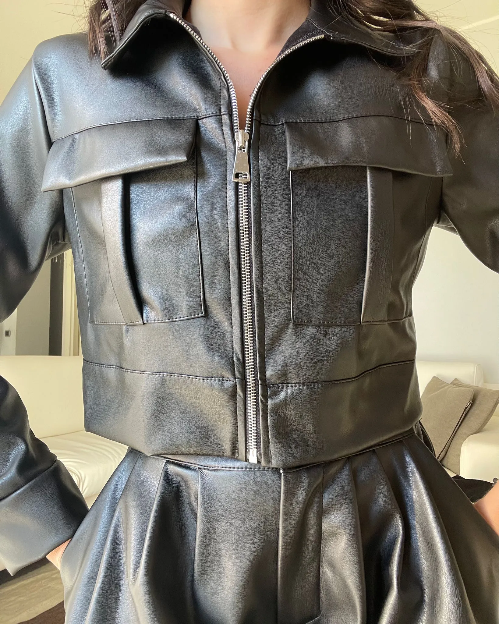Giacca effetto pelle - Nero