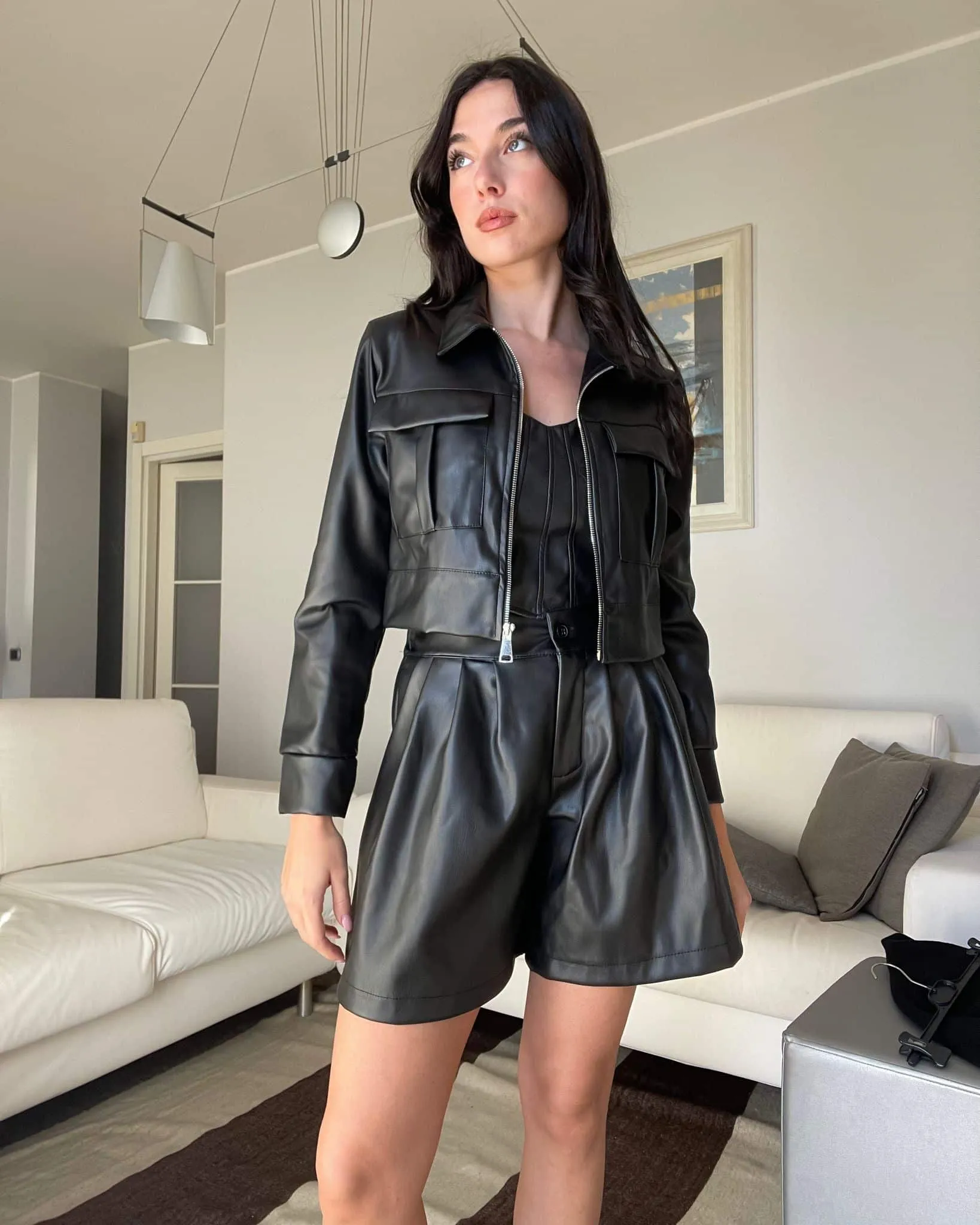 Giacca effetto pelle - Nero