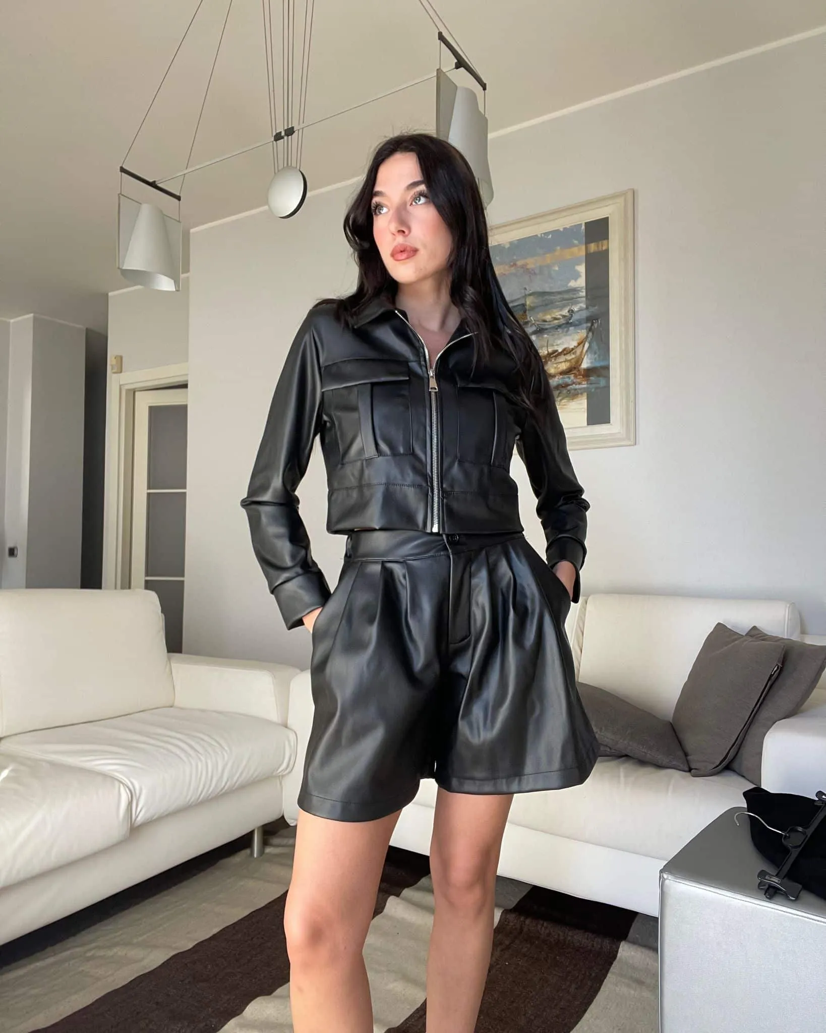 Giacca effetto pelle - Nero