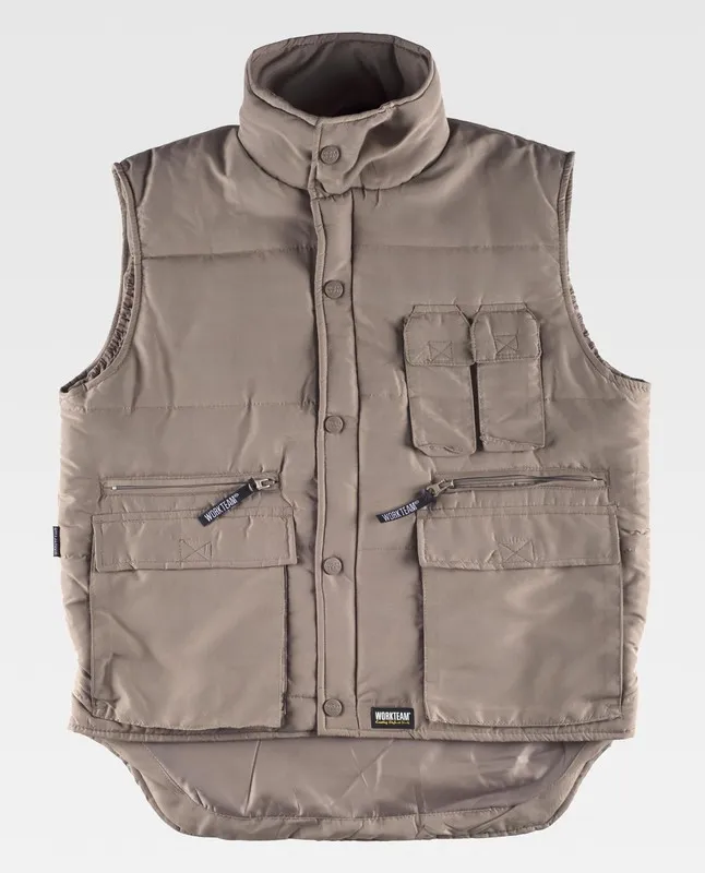 Gilet imbottito e multitasche, con giacca a vento in maniche beige