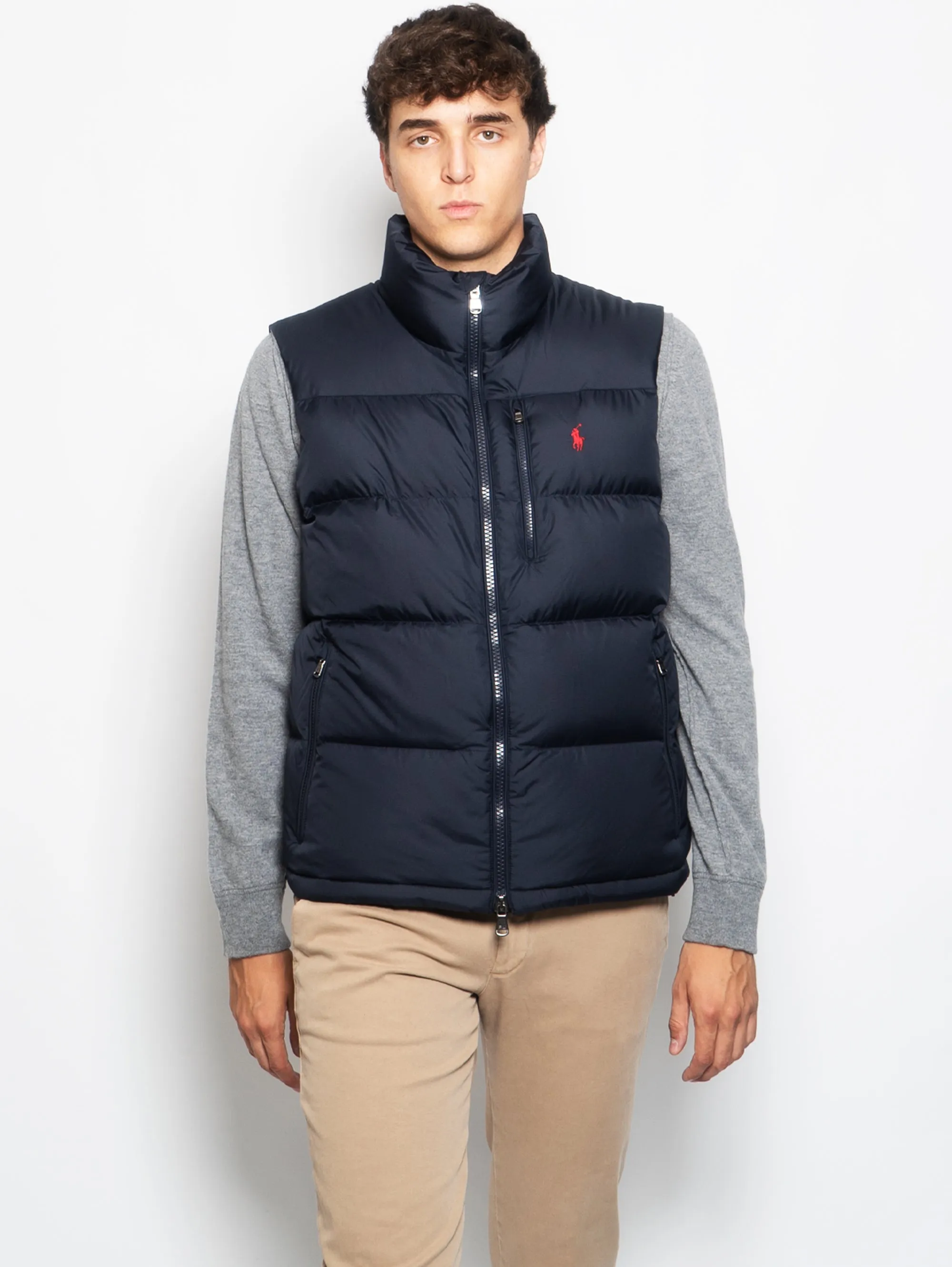 Gilet Trapuntato in Piuma Blu Navy