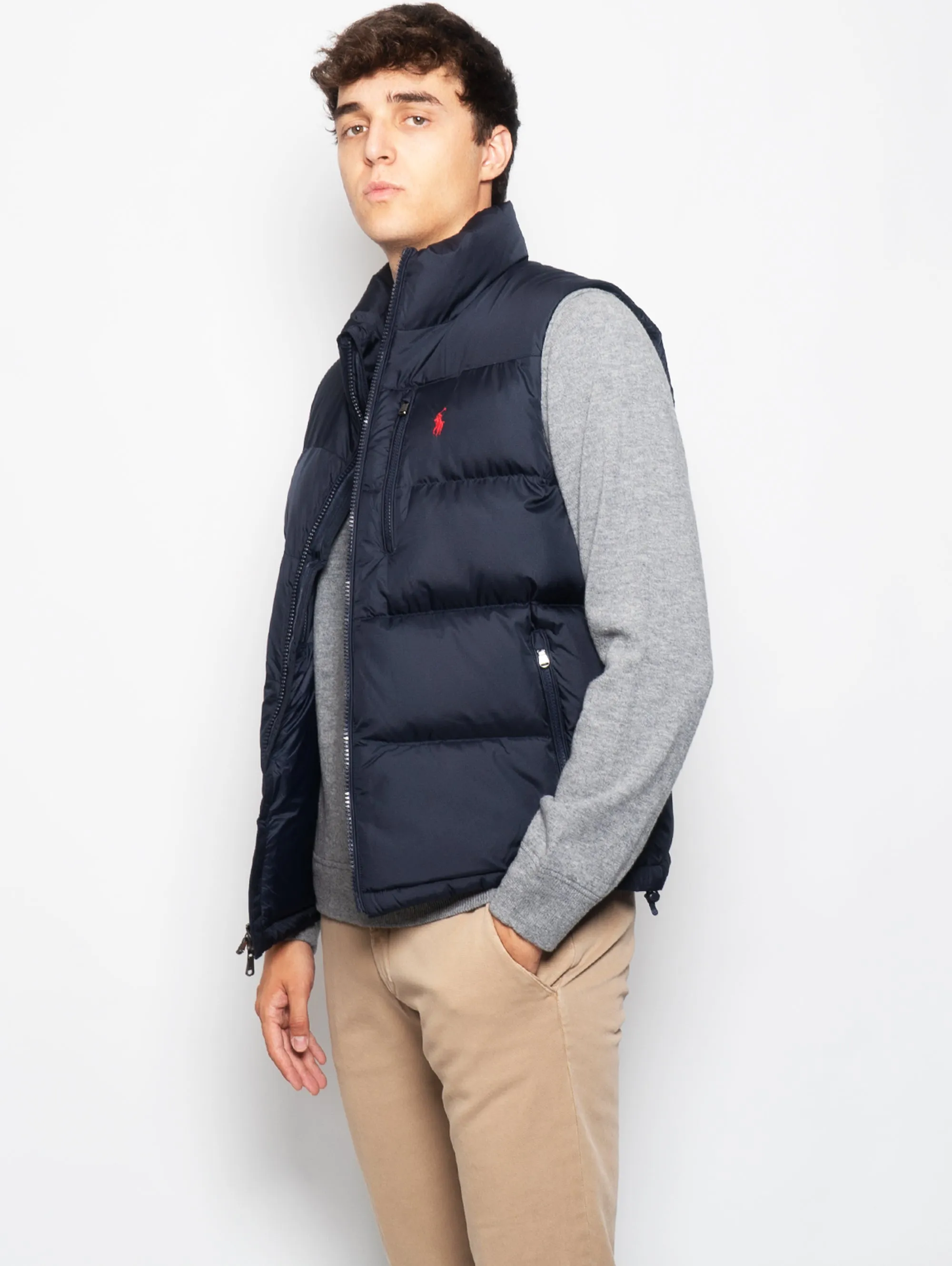 Gilet Trapuntato in Piuma Blu Navy