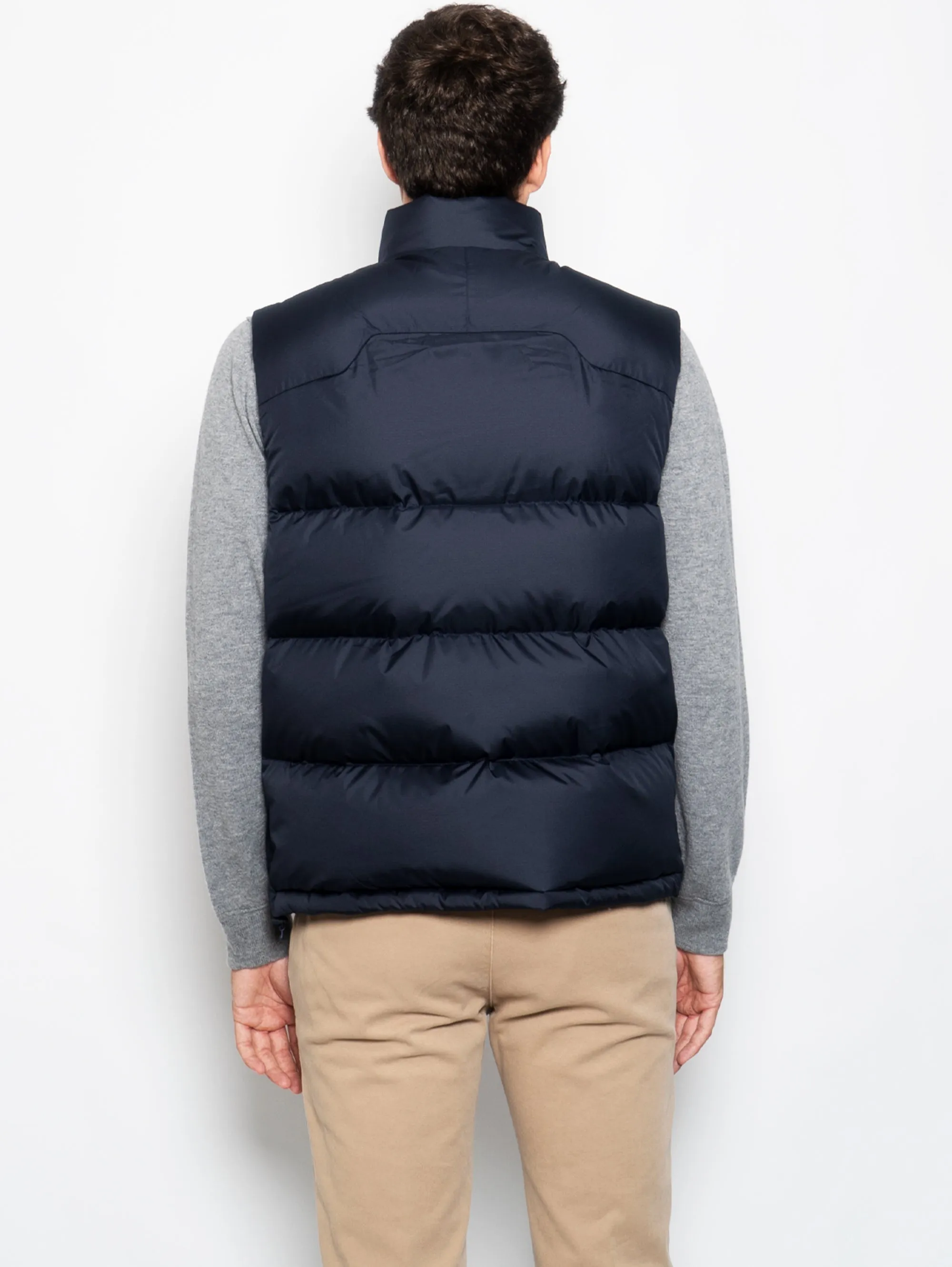 Gilet Trapuntato in Piuma Blu Navy