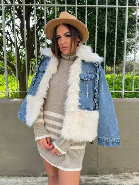 Giubbino di jeans foderato con eco pelliccia