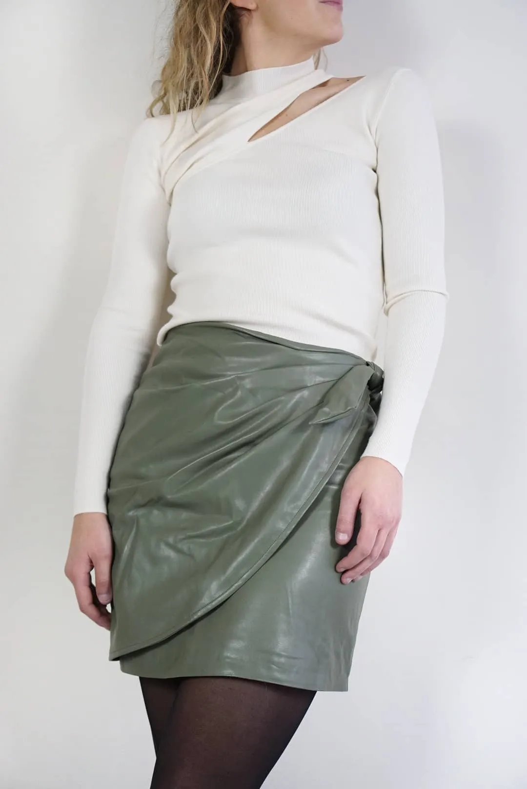 Gonna ecopelle verde drappeggiata | Guess