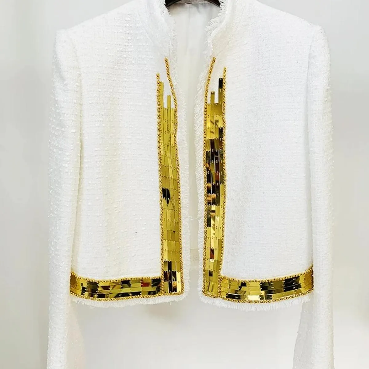 High Street Newest 2023 Fashion Designer Jacket Giacca da donna in tweed con perline metallizzate lavorate a mano