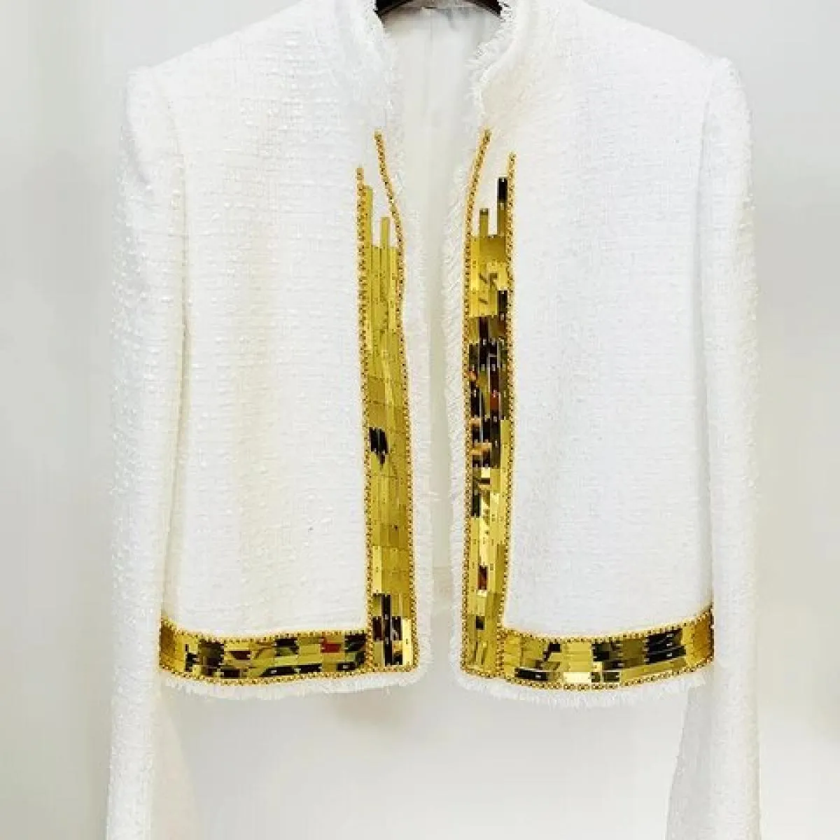 High Street Newest 2023 Fashion Designer Jacket Giacca da donna in tweed con perline metallizzate lavorate a mano