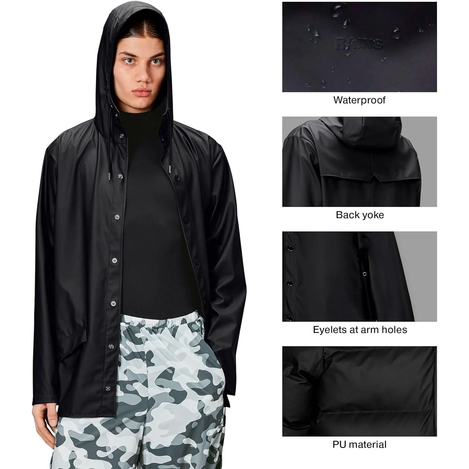 Impermeabile RAINS Unisex Nero
